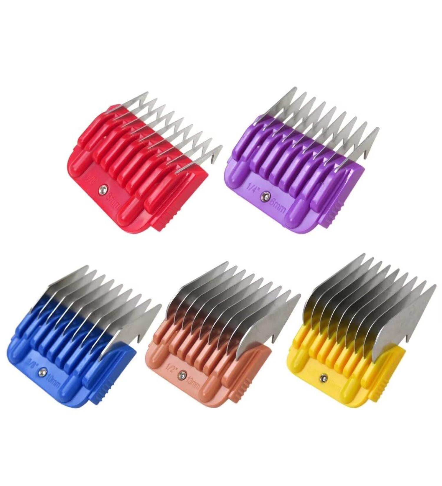 Professional Animal Stainless Steel Comb Set - 5 Color Guide for 10#/15#/30# Blades | Compatible with Andis Oster A5 Wahl KM | Adjustable Cutting Length 3mm-16mm - Buy Online on GoSupps.com