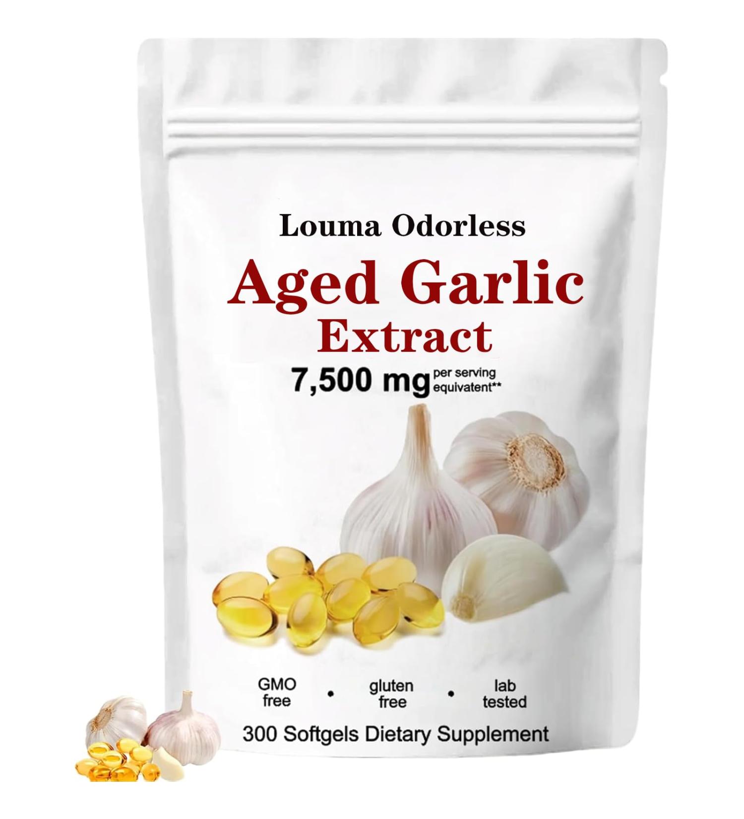 1PCSLouma Odorless Aged Garlic Extract Capsules - 300 Count 7500mg Odorless 24 Month Aged Garlic Extract Antioxidant Supplement for Heart & Immune Support Non-GMO Vegetarian Gluten-Free (1PCS) - Buy Online on GoSupps.com
