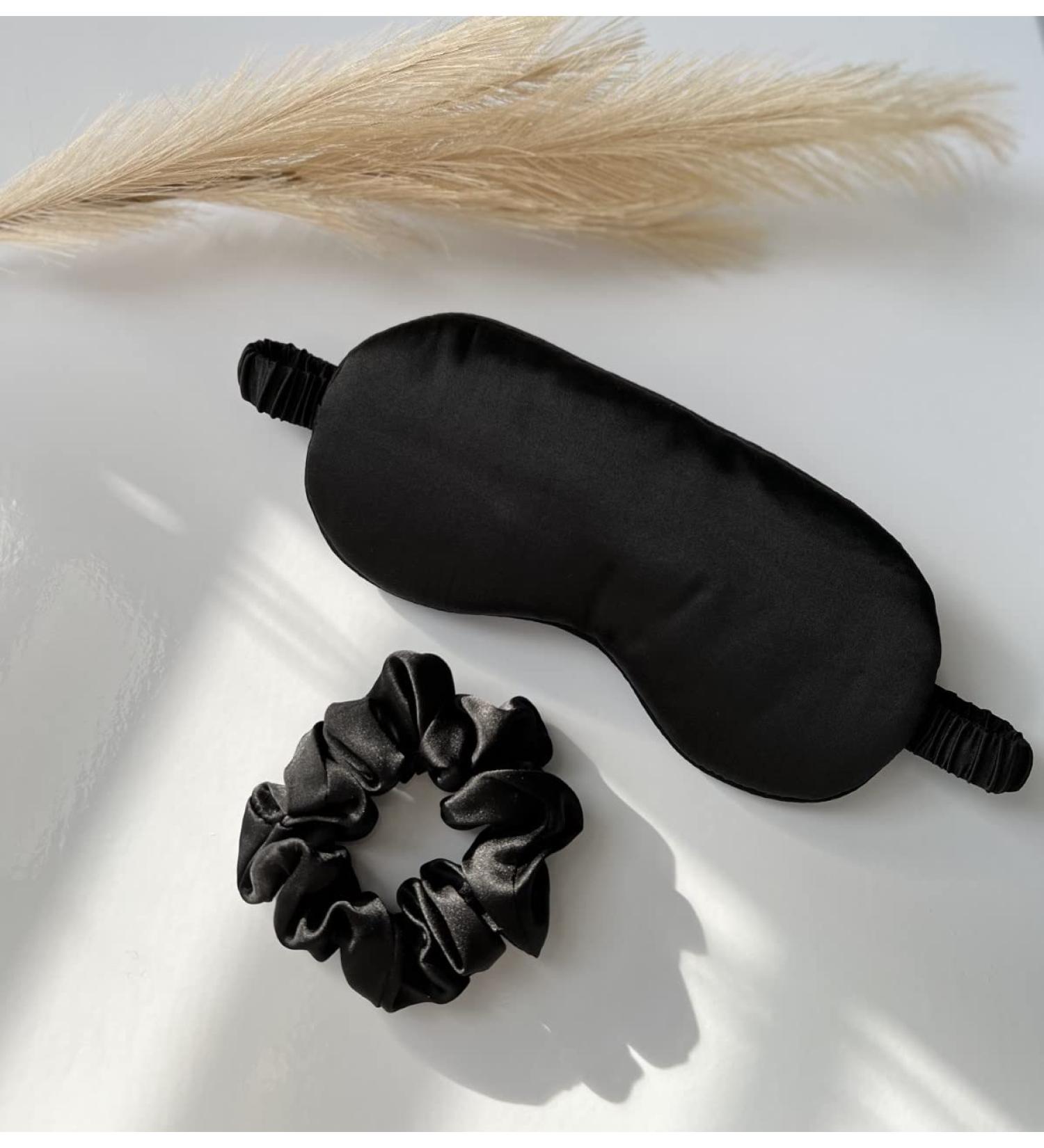 HSN 100% Mulberry Silk Eye Mask for Sleep with Mulberry Silk Scrunchie Eye Mask Natural Silk Eye Mask Smooth & Comfortable Eye mask Birthday Gift Luxury Gift Box Set (Black) - Buy Online on GoSupps.com