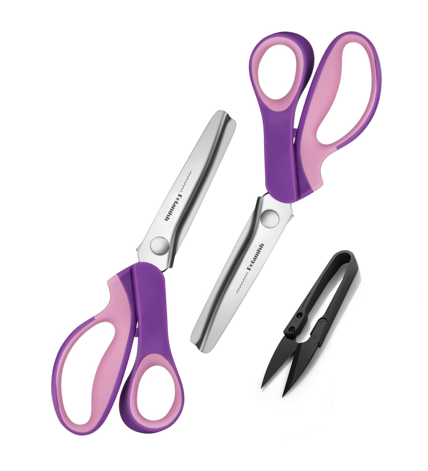 Pinking Shears Set (Pack of 2) by Potamish - Zig-zag Scissors for Fabric, Leather & Paper - Serrated & Scalloped Edges - Sewing Scissors PM-002-C Purple - Buy Online on GoSupps.com