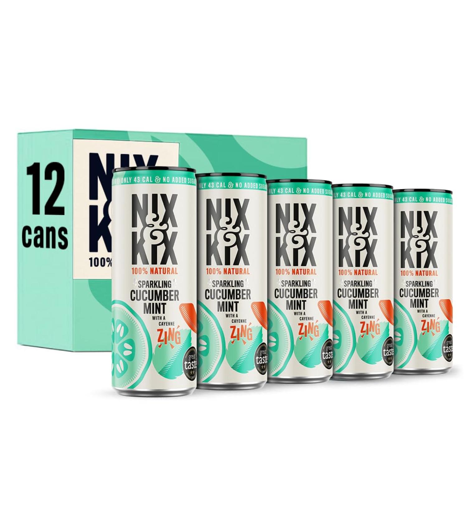 NIX AND KIX Nix & Kix Cucumber & Mint (12 x 250ml) - No Added Sugar - Low Calorie - Vegan - No Artificial Sweeteners Low Carb Sparkling Natural Soft Drink - Buy Online on GoSupps.com