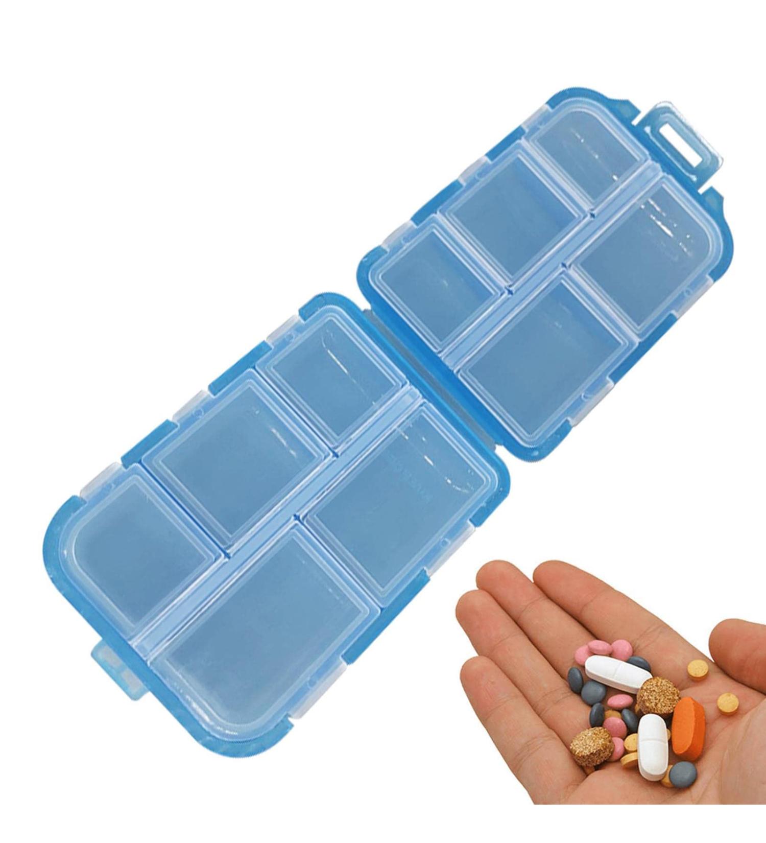 Travel Pill Organizer Box - Foldable Personal Daily Pill Case with 10 Grids Travel Pill Holder for Vitaming Fish Oils Blue - Buy Online on GoSupps.com