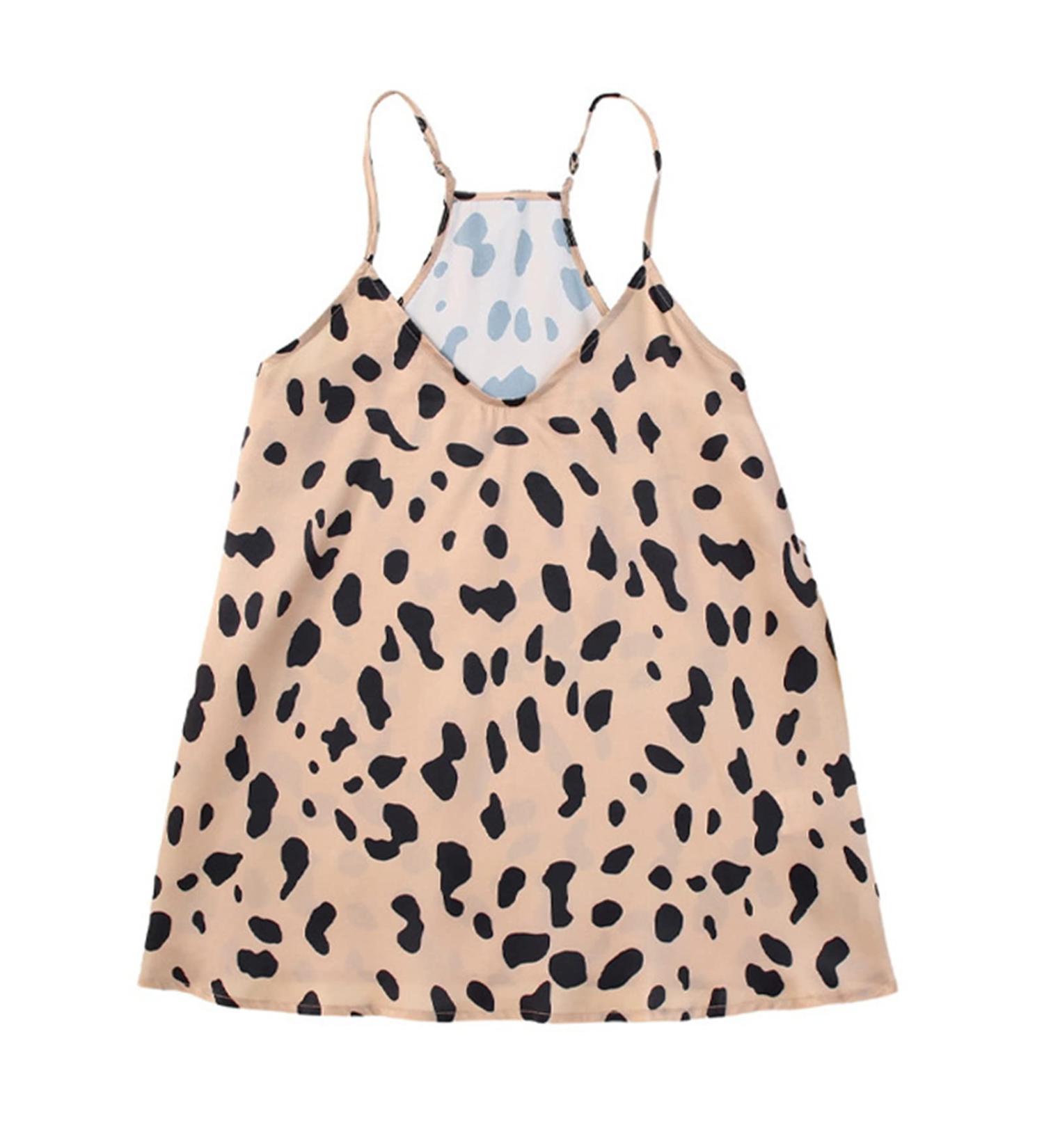 Shop Women's Leopard Spaghetti Strap V-Neck Tank Top - Casual Summer Shirt - Buy Online on GoSupps.com