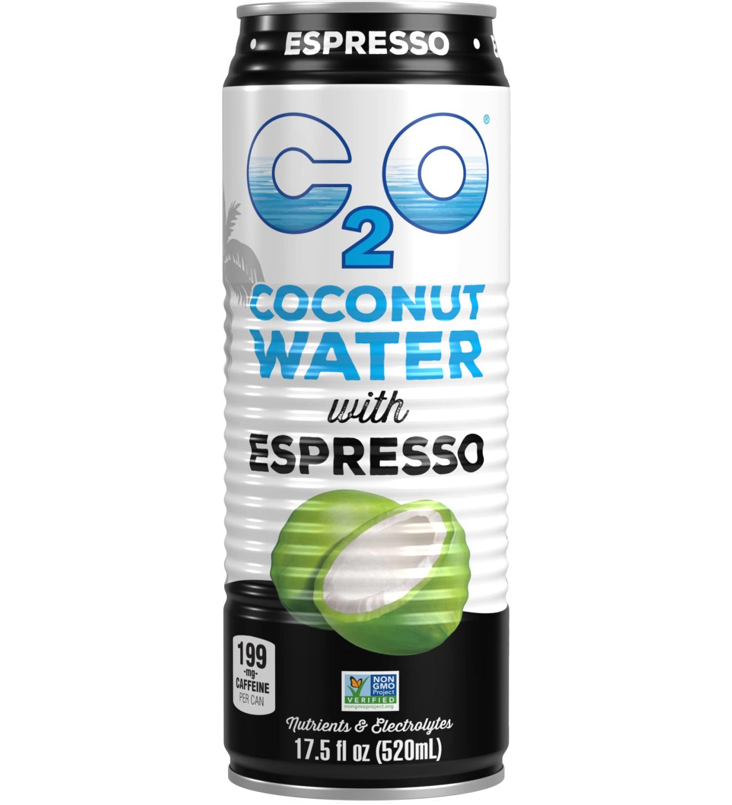 C2O Coconut Water with Electrolytes & Espresso 17.5oz cans (12-Pack) - Plant-Based Hydration - Buy Online on GoSupps.com