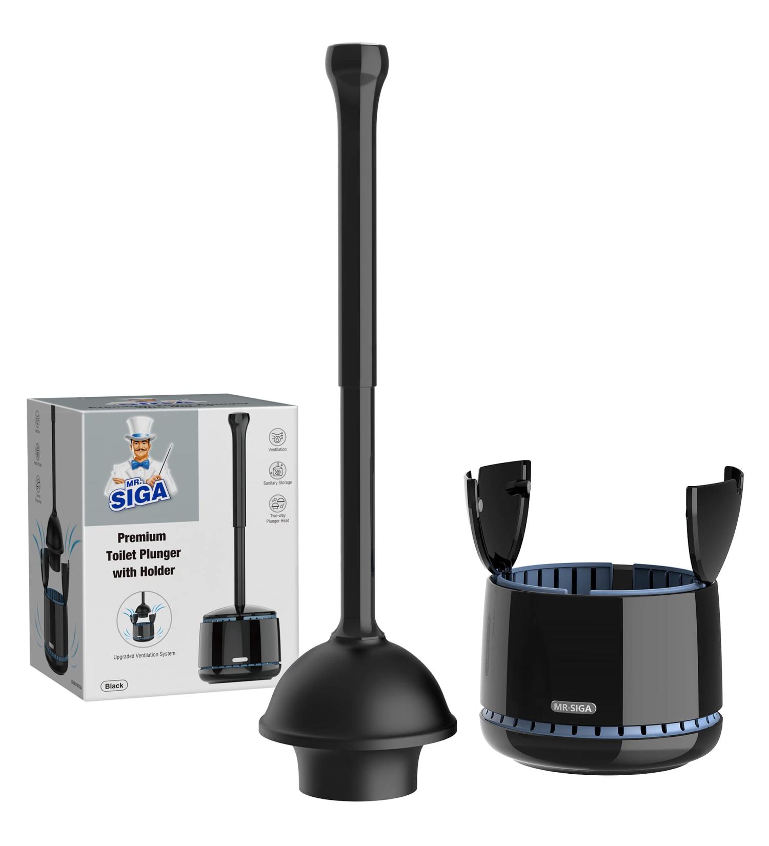 MR.SIGA Heavy Duty Toilet Plunger with Holder - Bathroom Cleaning Combo in Black - Buy Online on GoSupps.com