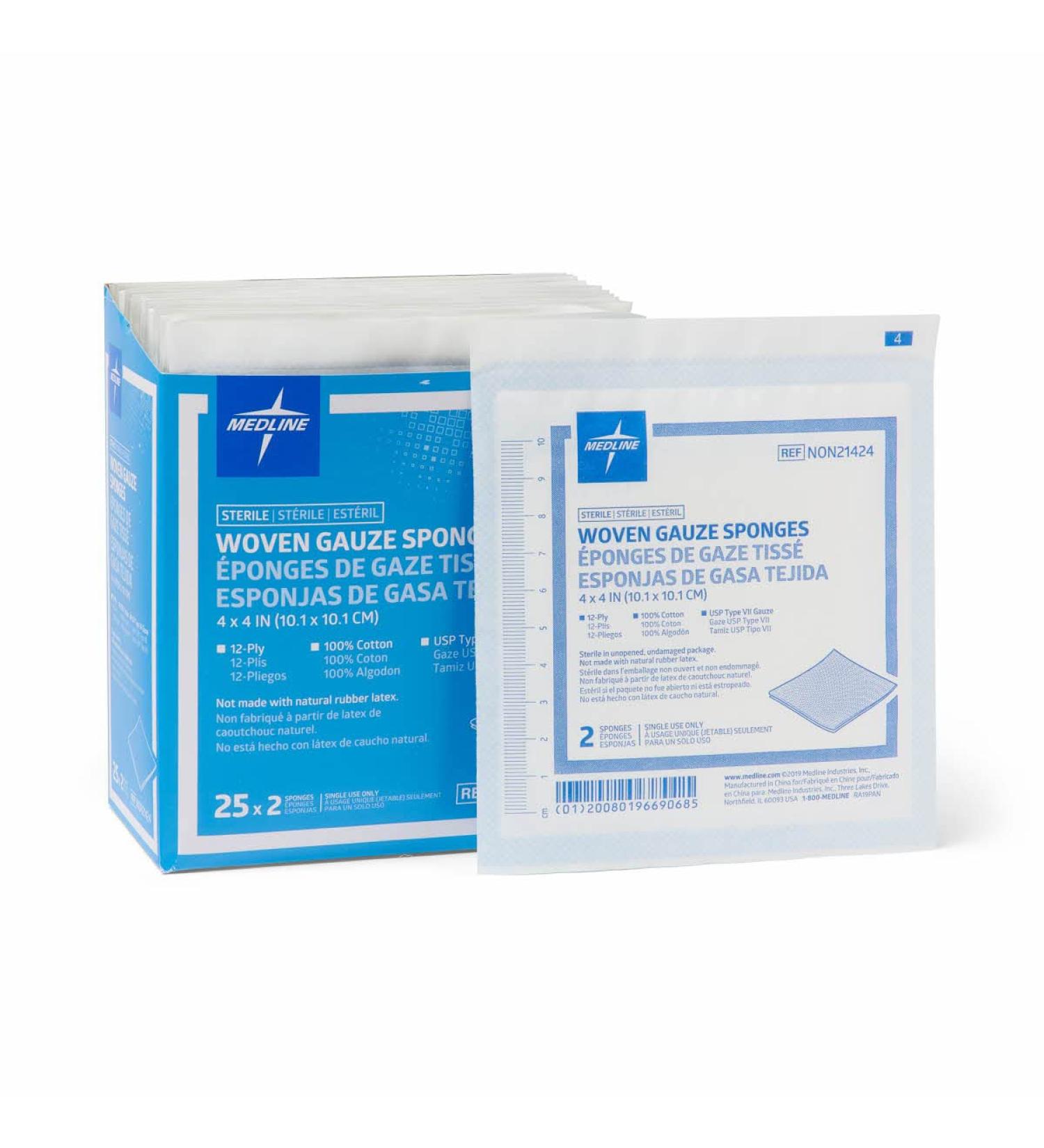 Medline Sterile Gauze Sponge 12 Ply 4x4 - 50 Count Pack - Buy Online on GoSupps.com
