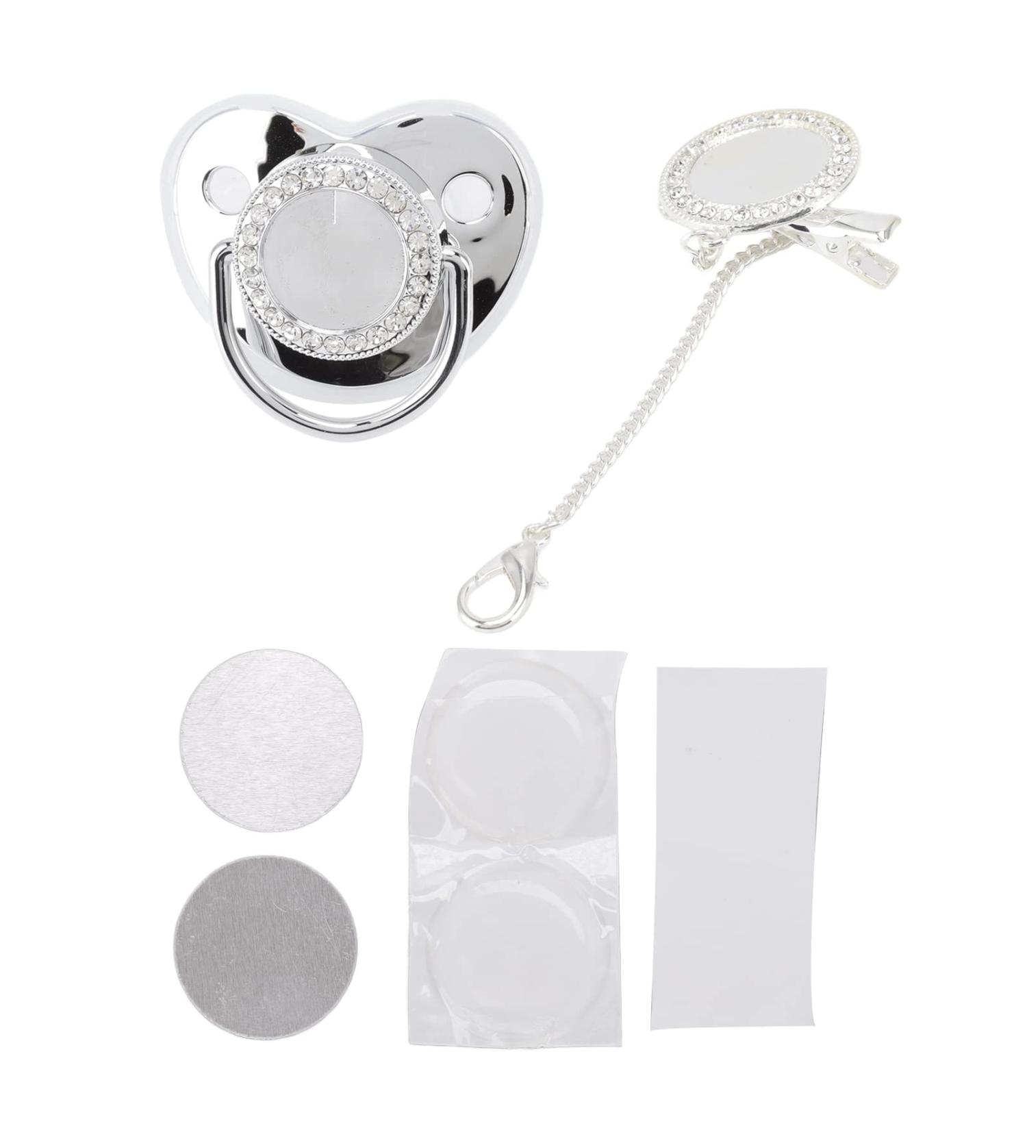 Ritoeasy Sports Infant Pacifier Set | Stylish DIY Photo Decoration | Bling Pacifier for Newborns | Silver M | International Shipping - Buy Online on GoSupps.com