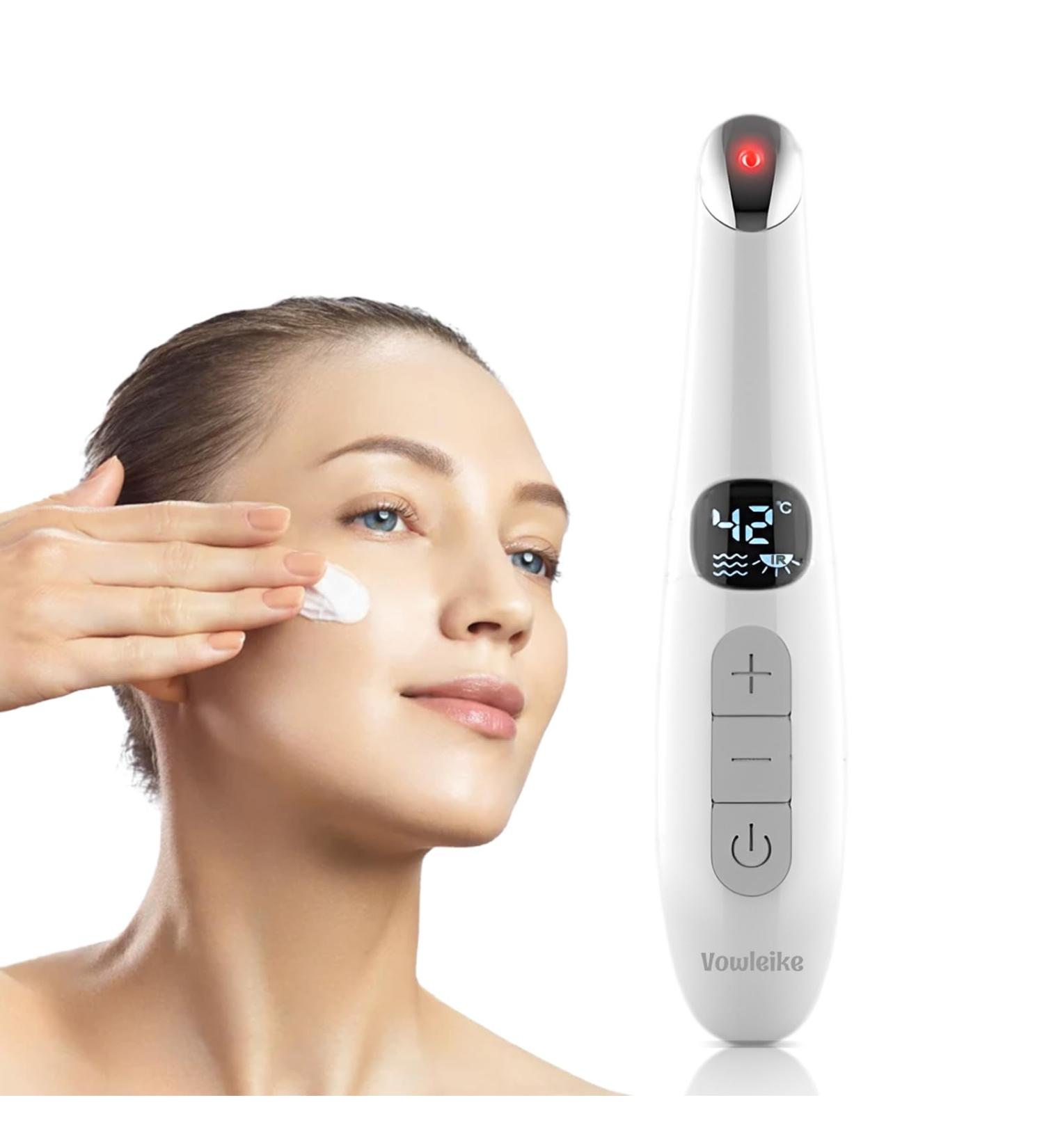 Eye Lift Wand - 3 in 1 Vibrating Eye Massager for Dark Circles Puffiness & Fine Lines - LCD Display 98 F to 113 F - Pure White - Buy Online on GoSupps.com