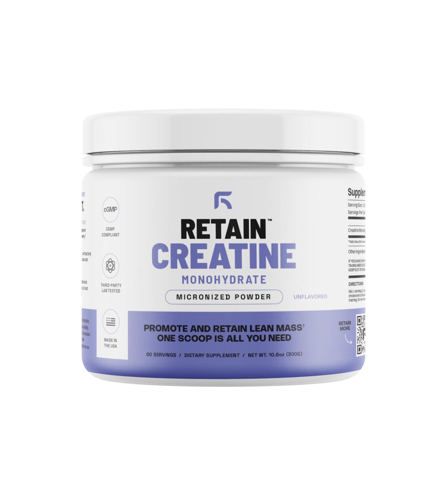 RETAIN Creatine Monohydrate Powder - 100% Micronized High Absorption for Lean Muscle Mass & Recovery | 60 Servings - Shop Internationally - Buy Online on GoSupps.com