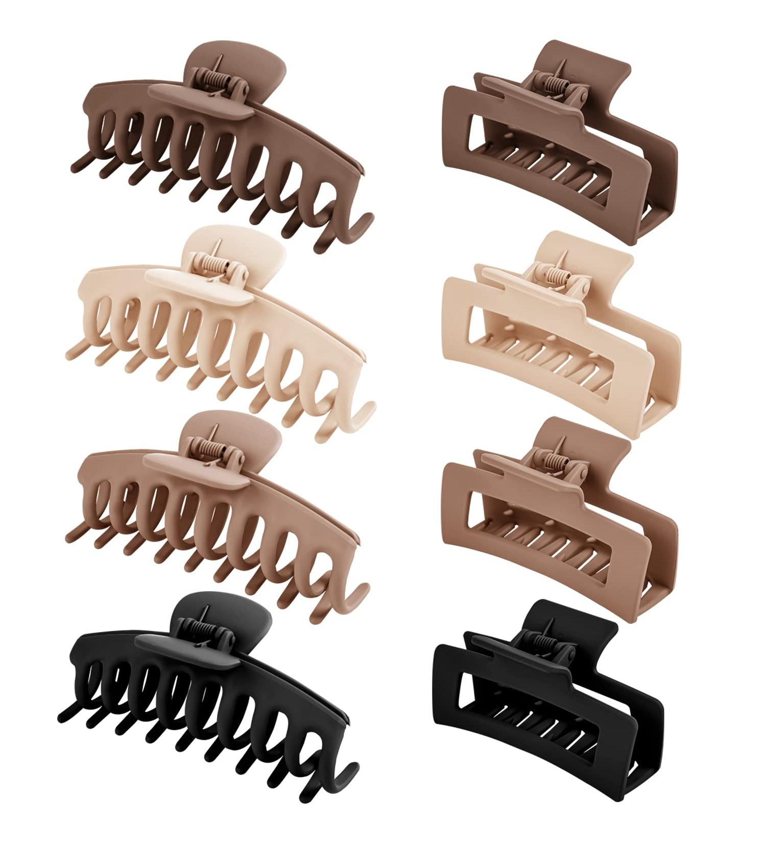 8 Pcs Nonslip Hair Claw Clips for Women and Girls - Strong Hold Matte Claw Clips - Vintage Jaw Clips in Cream, Beige, Dark Brown, Black - Buy Online on GoSupps.com