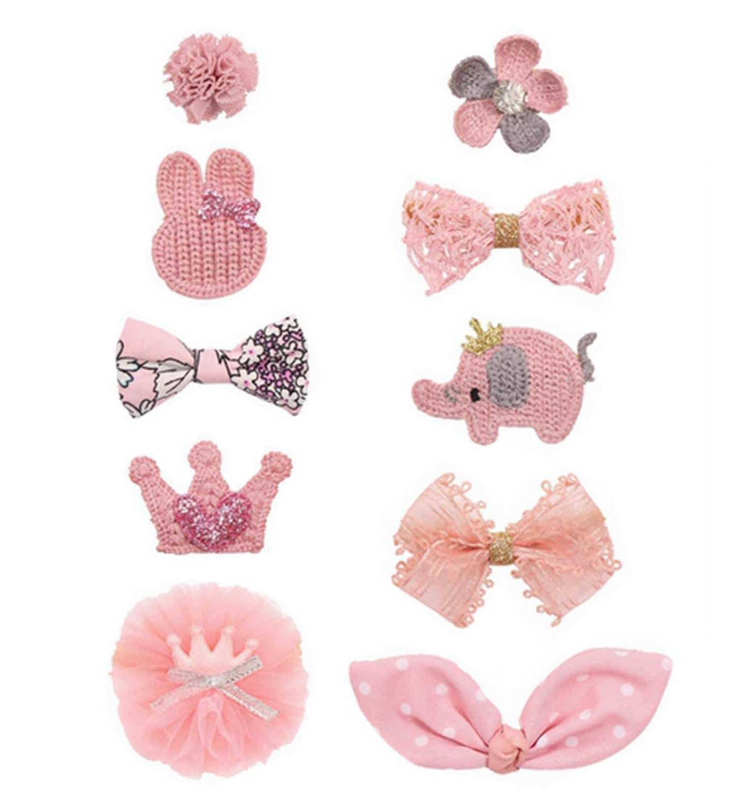 Baby Girls Nylon Bow Flower Tiara Headbands for Newborn Toddlers - 10 pcs Set in Pink - Buy Online on GoSupps.com