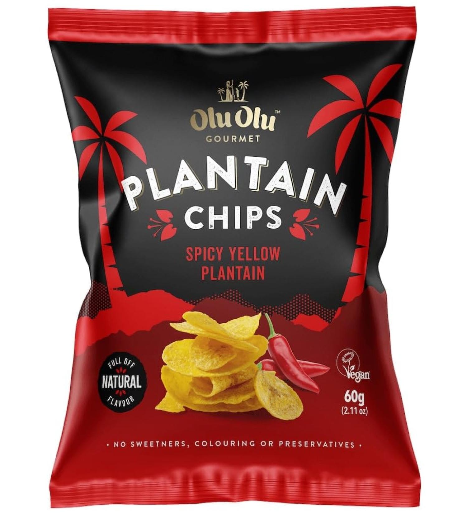 Olu Olu Gourmet I Plantain Chips I Spicy Yellow Plantain I 60G I Pack of 6