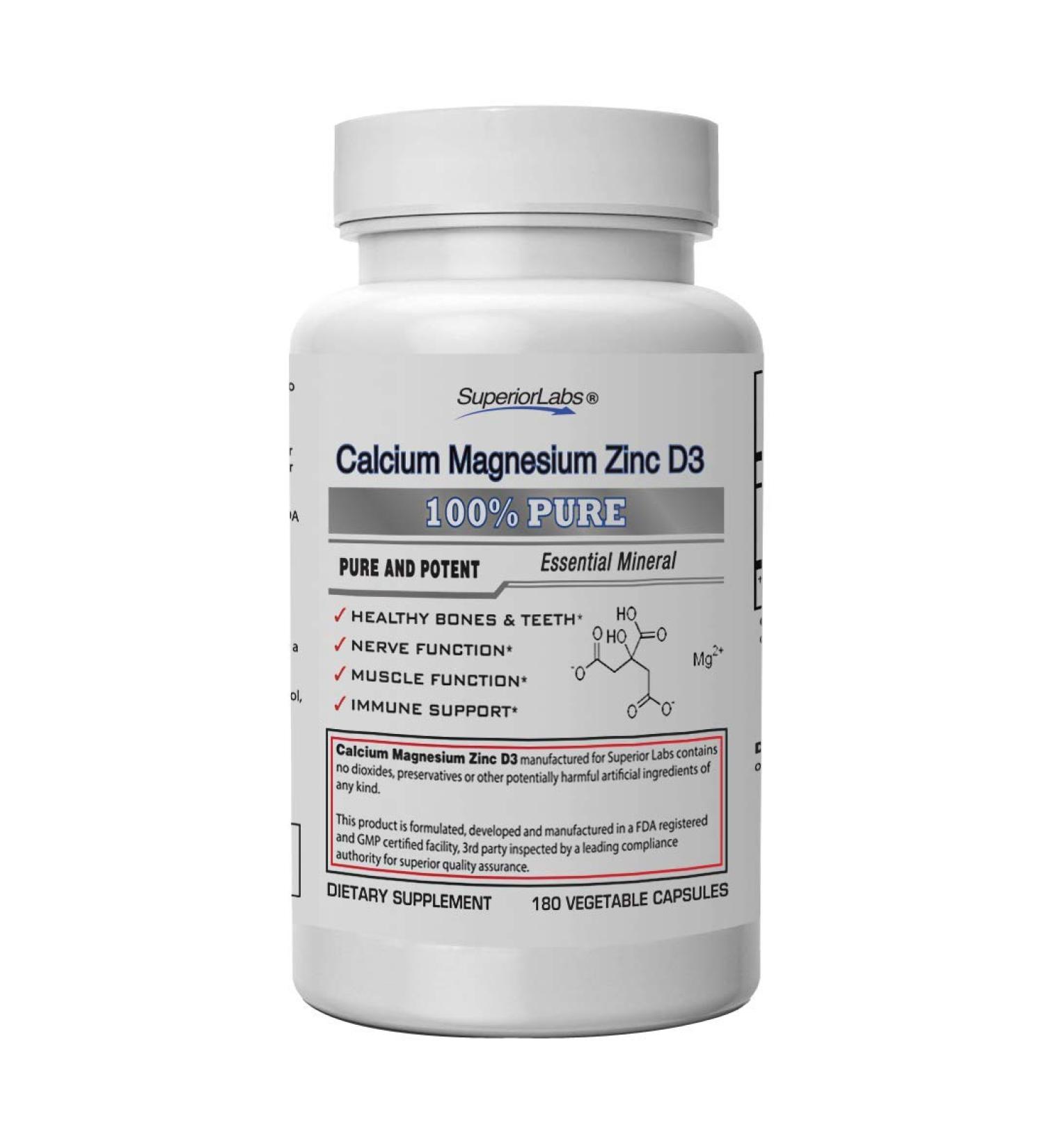 Superior Labs Calcium Magnesium Zinc D3 180 Capsules - Healthy Bones, Teeth, Muscle Function - Immune Support - Buy Online on GoSupps.com