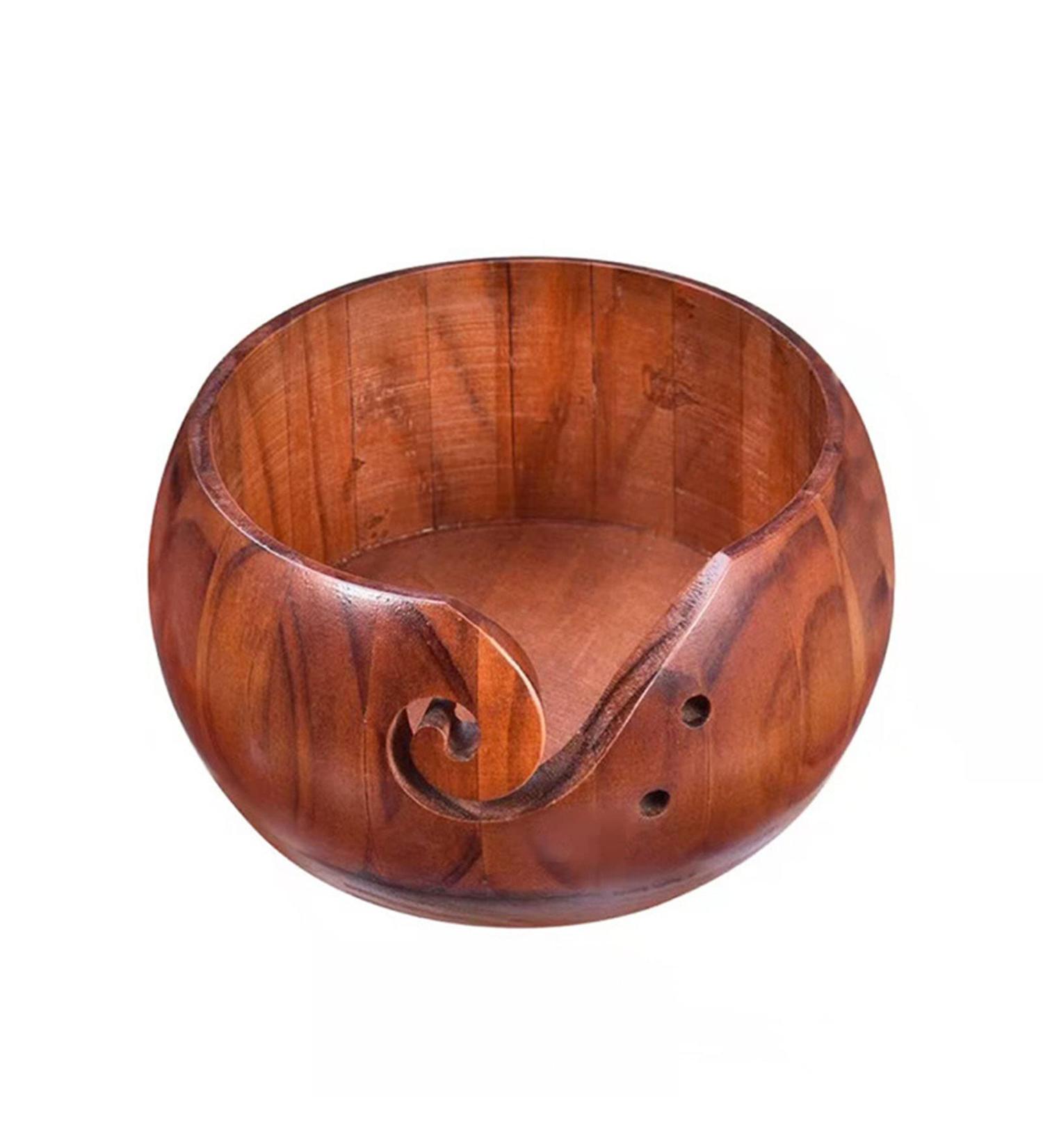 Wooden Yarn Bowl for Knitting and Crocheting - Yarn Storage Organizer with Holes - Mother's Gift Idea - 5.9 x 3.1 Inch - Buy Online on GoSupps.com