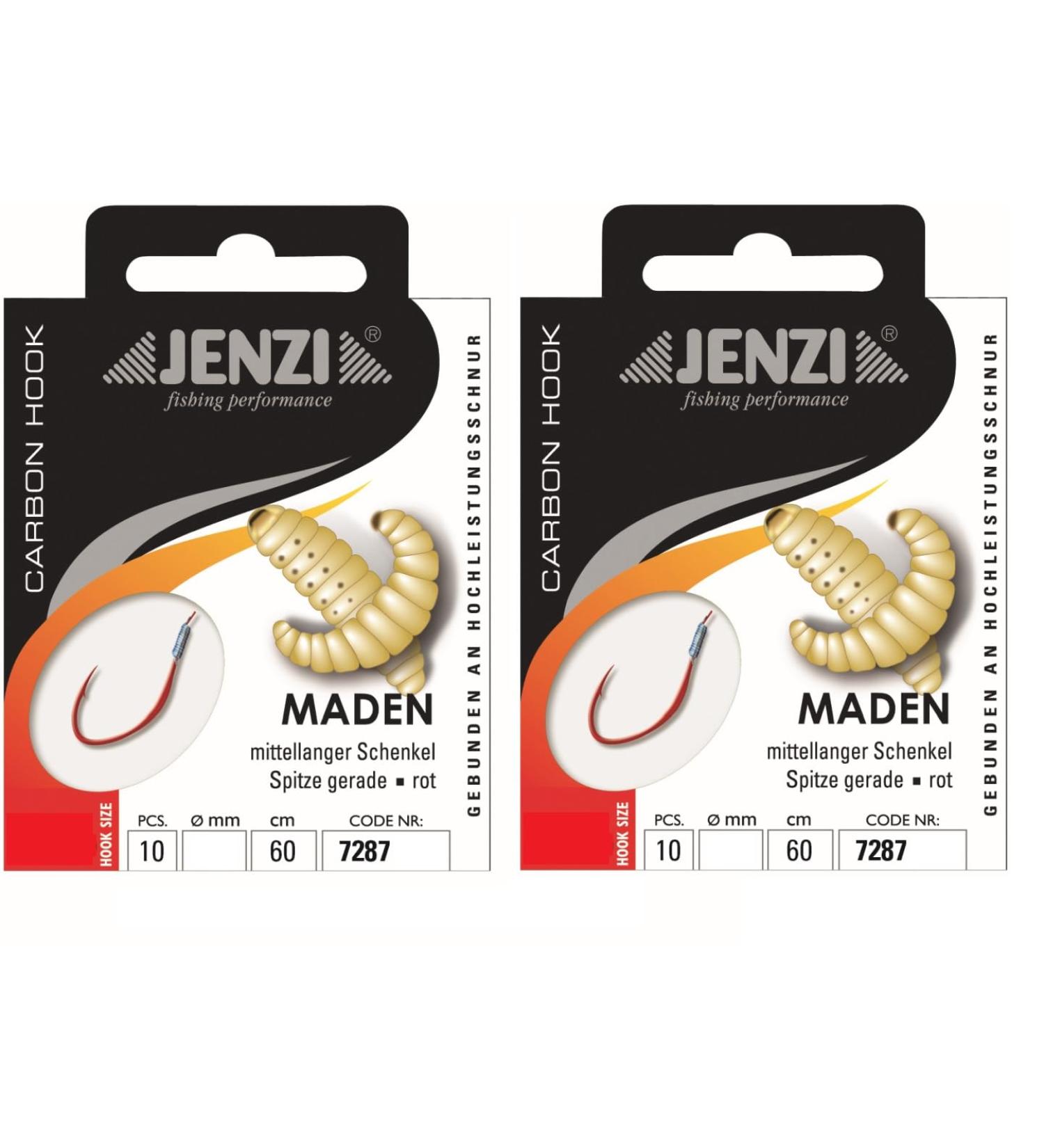 Jenzi Maden Hook Set - 20 Pieces (Sizes 10 12 14 16) with Mono Schnur 60cm - Free Petri Heil Sticker - International Shipping Available - Buy Online on GoSupps.com