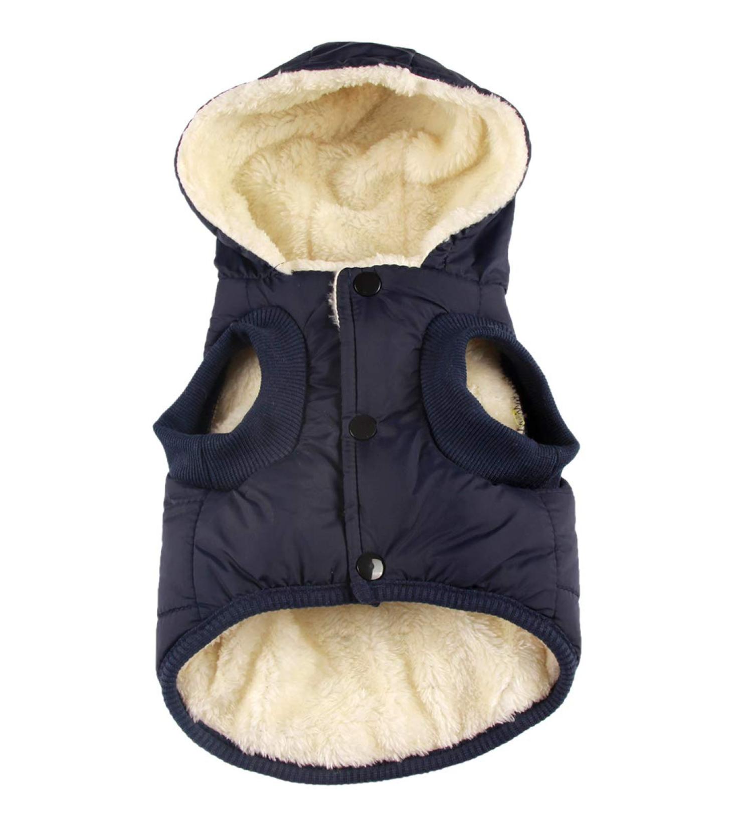 Vecomfy Fleece Lining Small Dog Hoodie Winter Jacket with Hood, Extra Warm Puppy Coat in Blue - Size S - Buy Online on GoSupps.com