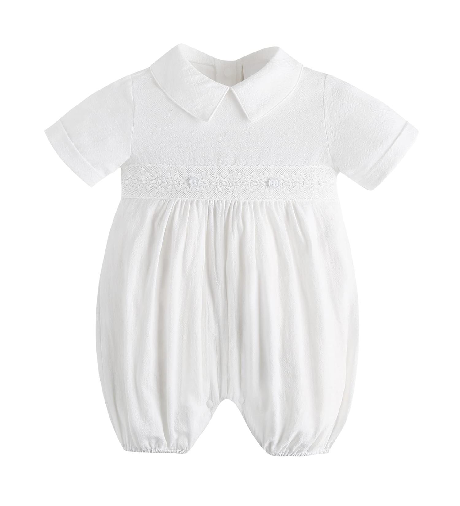White Baptism Outfits for Boys | Baby Boy Christening Romper | Linen Onesie | Newborn Coming Home Jumpsuit | 0-18 Months | 0-3 Months | Winter/Summer/Fall Church Attire - Buy Online on GoSupps.com