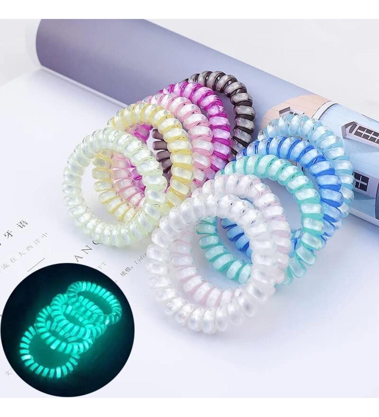 Monsper Luminous Hair Tie Set 8 Pack Mixed Color Ponytail Holders for Women and Girls - Elastic Coil Hair Ties Phone Cords - White - Buy Online on GoSupps.com