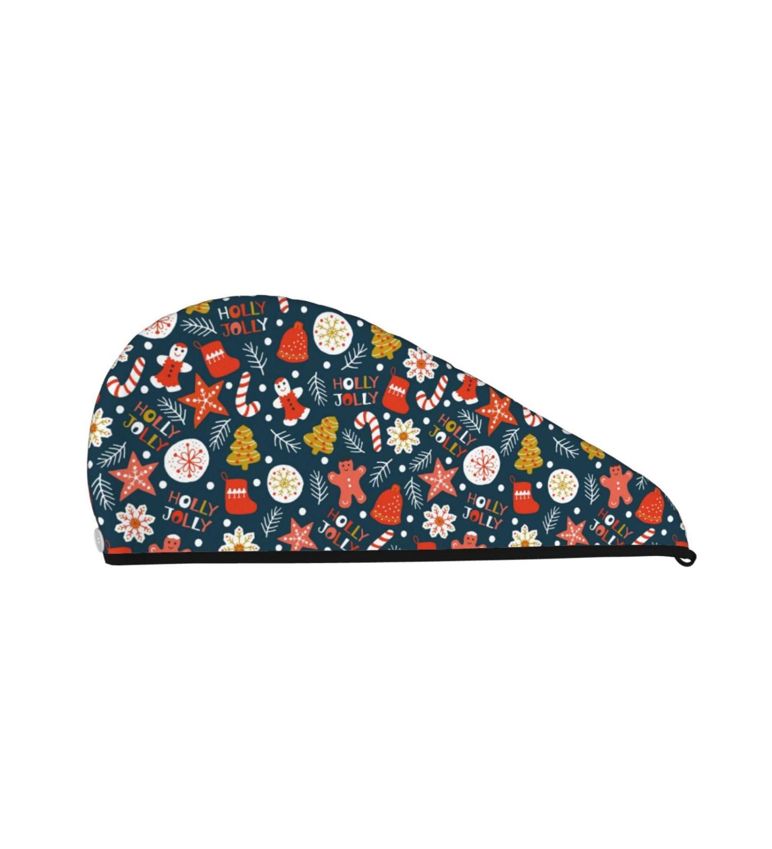 Hair Towel Wrap with Button | Fast Drying Towel Turban for Effortless Hair Care | Holiday Christmas Cookies Design - Buy Online on GoSupps.com