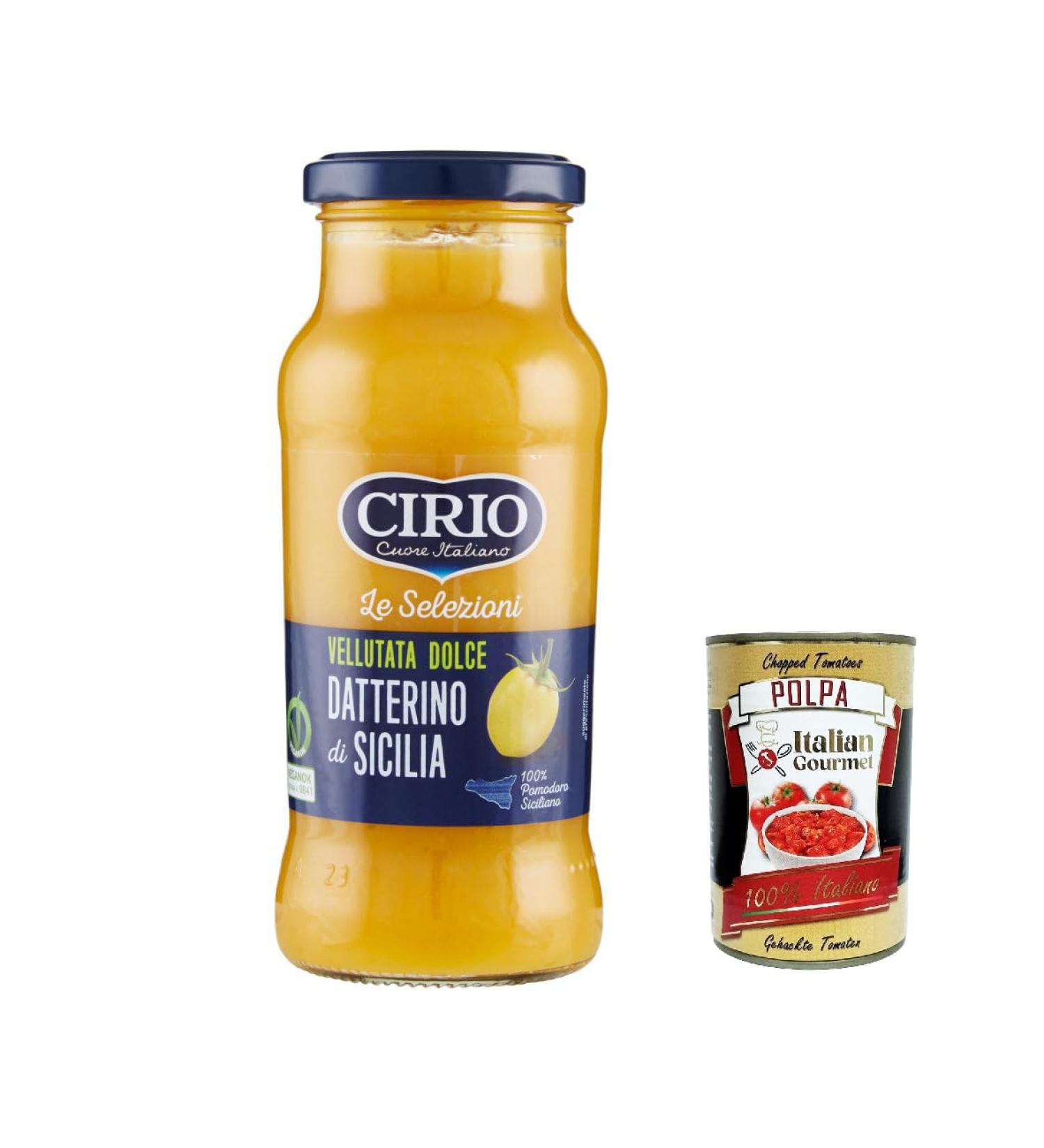  Italian Gourmet E.R. Cirio Le Selezioni Sweet Velvety Yellow Datterino from Sicily Datterini Yellow Tomatoes 350g + Italian Gourmet Pulp 400g - Buy Online on GoSupps.com