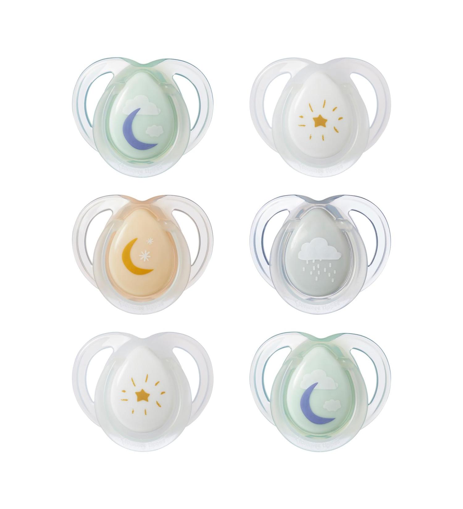 Tommee Tippee Nighttime soother 0-6months 6 pack of glow in the dark soothers with symmetrical silicone baglet Blue Night - Buy Online on GoSupps.com