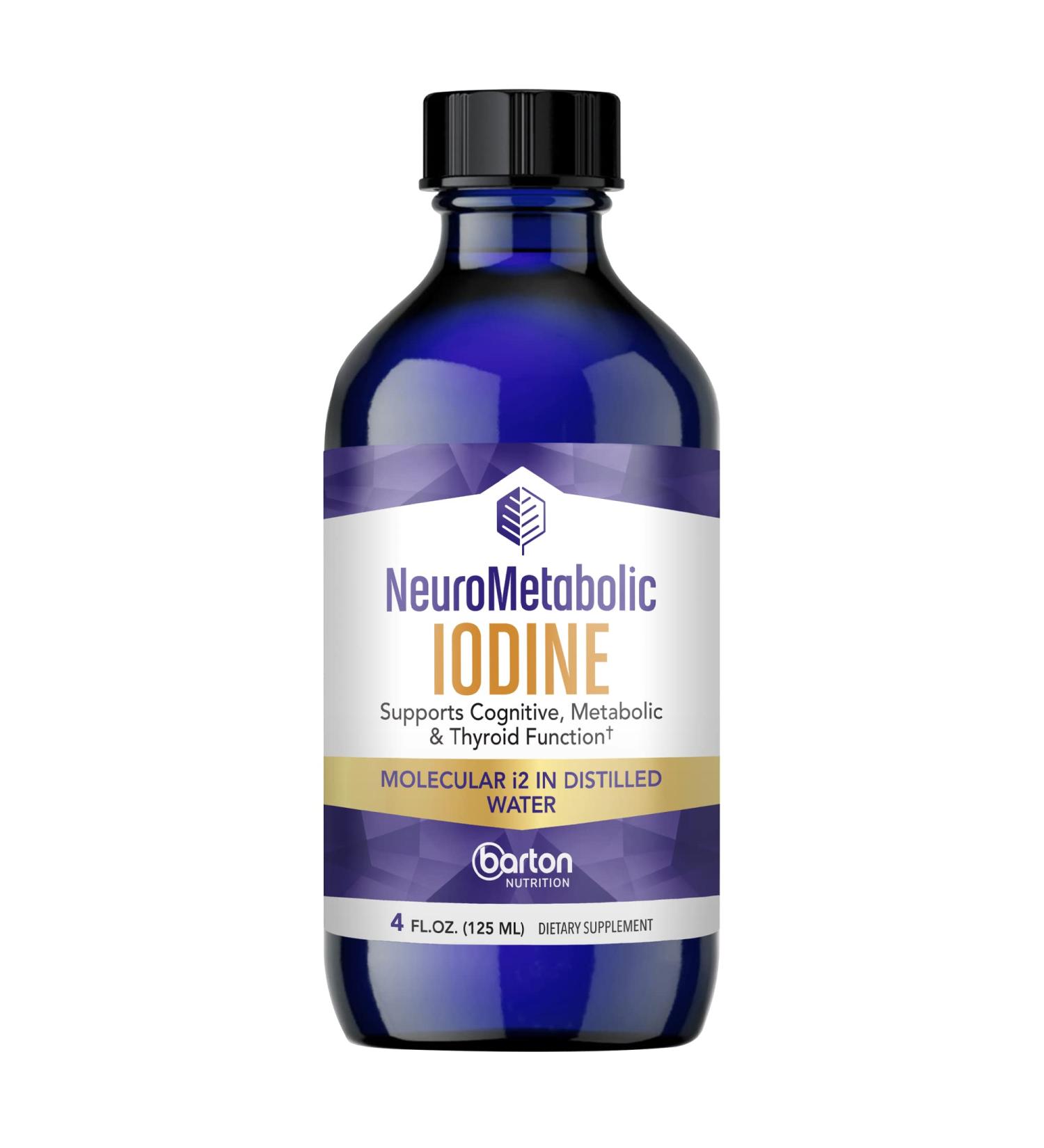 Barton Nutrition NeuroMetabolic Iodine - Liquid Supplement for Metabolic & Cognitive Support - 4oz Iodine Drops in Distilled Water - Thyroid Support for Men & Women - Buy Online on GoSupps.com
