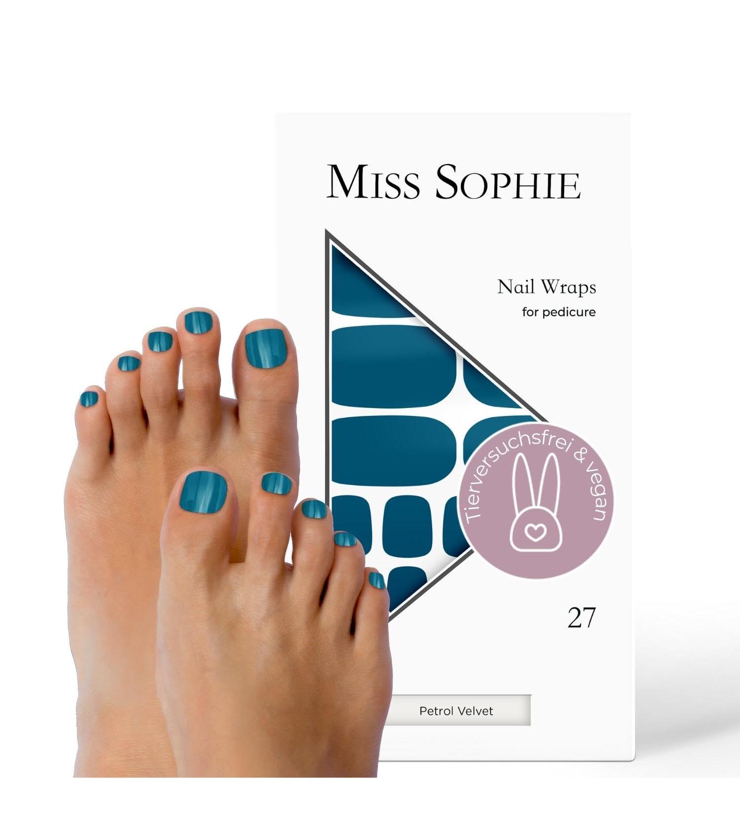 Original Miss Sophie Pedi Wraps | Petrol Velvet Pedicure | 27 Ultra-Thin Nail Polish Stripes for Natural & Artificial Nails | Perfect for Gel & Shellac Finish - Buy Online on GoSupps.com