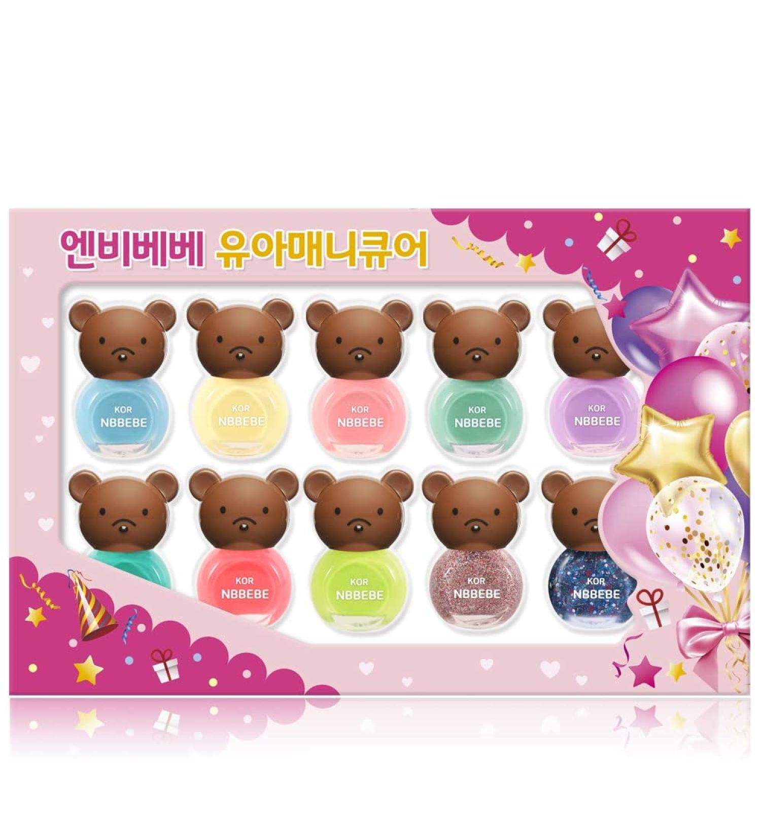 NBBEBE Korean Kids Nail Polish Set B - Non-Toxic & Quick Dry | Safe Water-based Peel-off Polish for Little Girls Age 3+ | 10 Colors Box Set - Buy Online on GoSupps.com