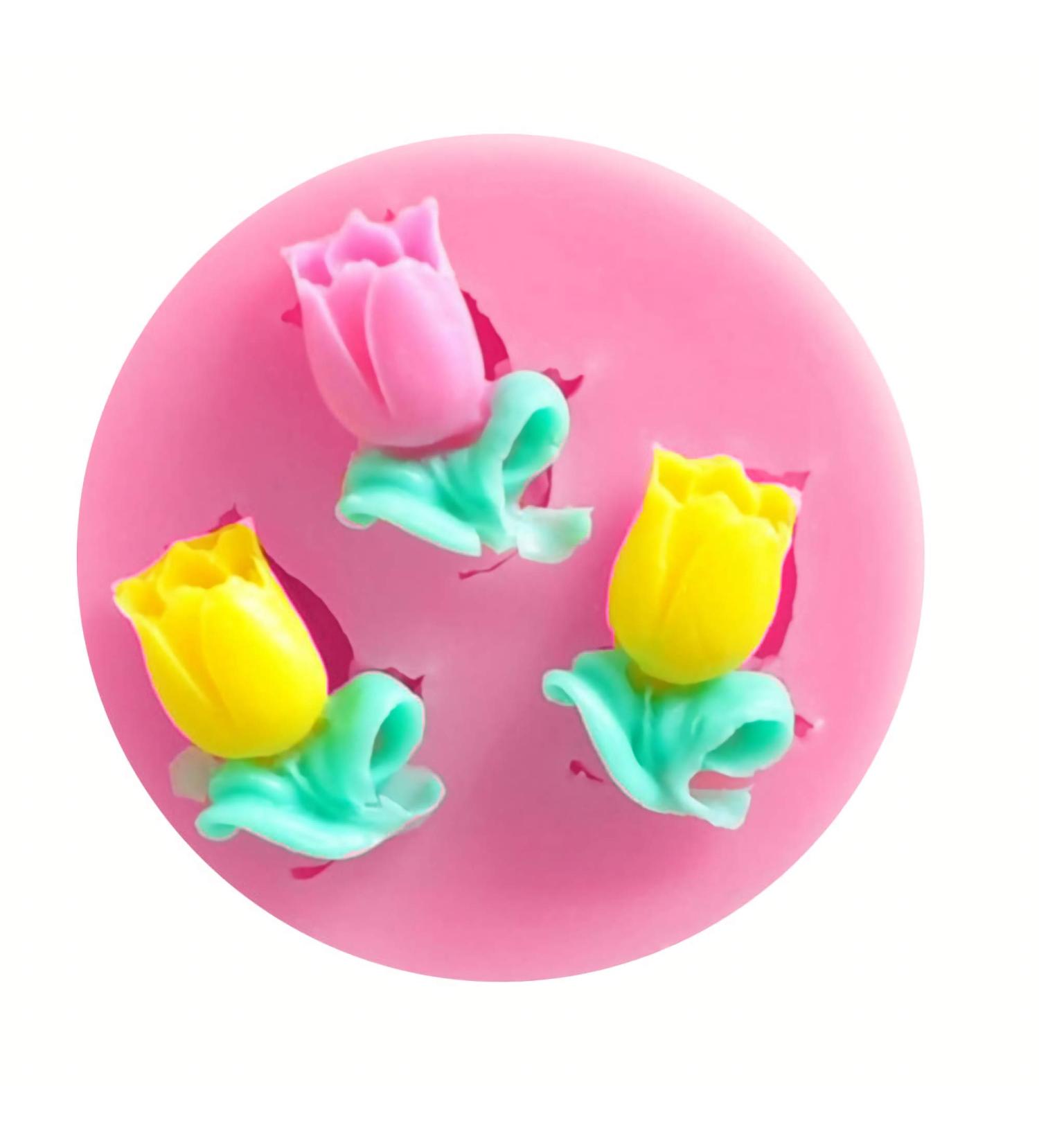 HengKe 3D Tulip Flower Silicone Mold - 2 Pcs DIY Baking, Chocolate, Resin, Polymer Clay, Sugarcraft Mold - Buy Online on GoSupps.com