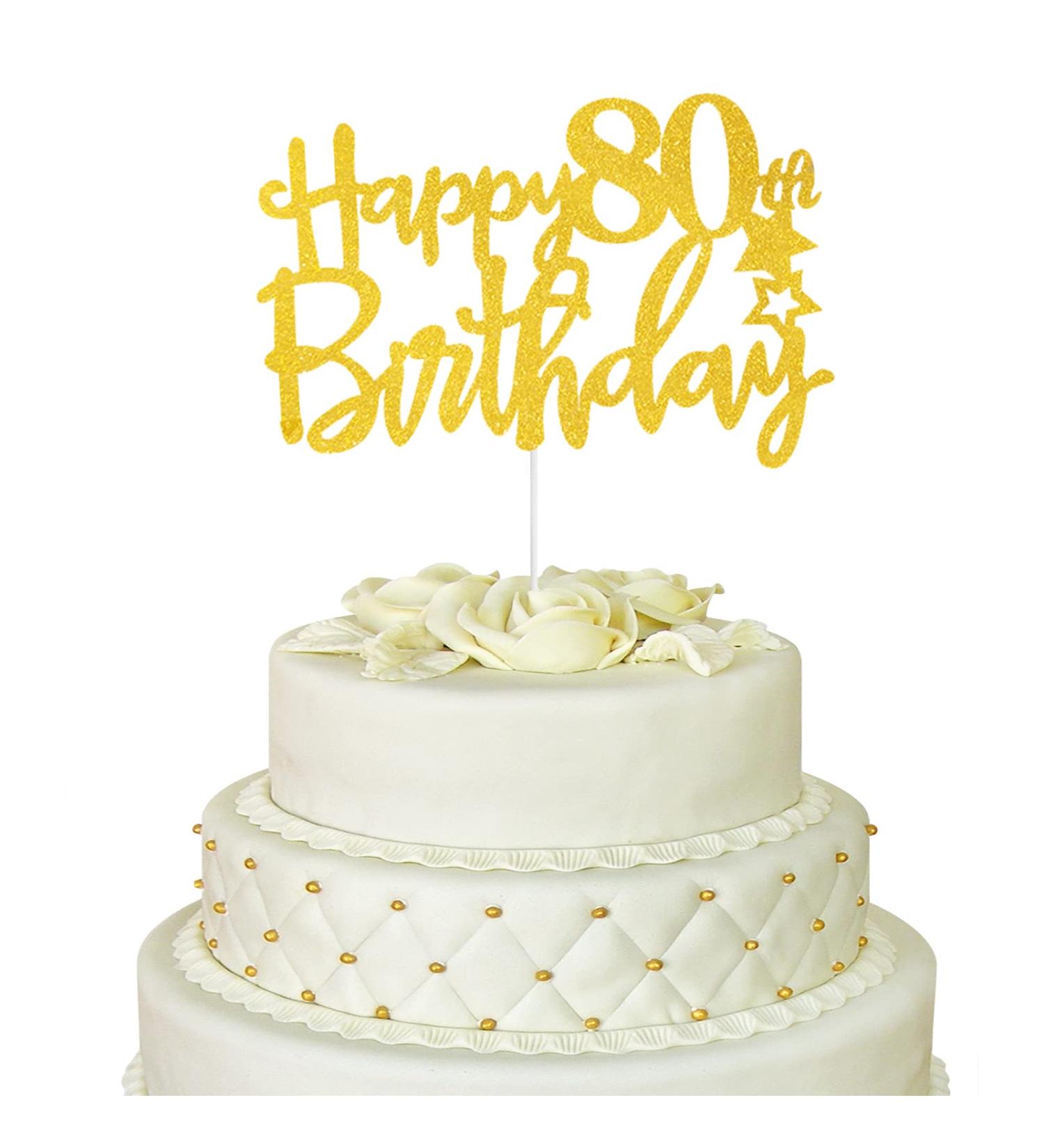 onehous Happy 80th Birthday Cake Topper Gold 80th Birthday Decoration Cake Topper 80th Birthday Cake Topper With Glitter Star Cupcake Topper Cake Decorations for Women Men 80th Birthday Decoration Gold 80th - Buy Online on GoSupps.com