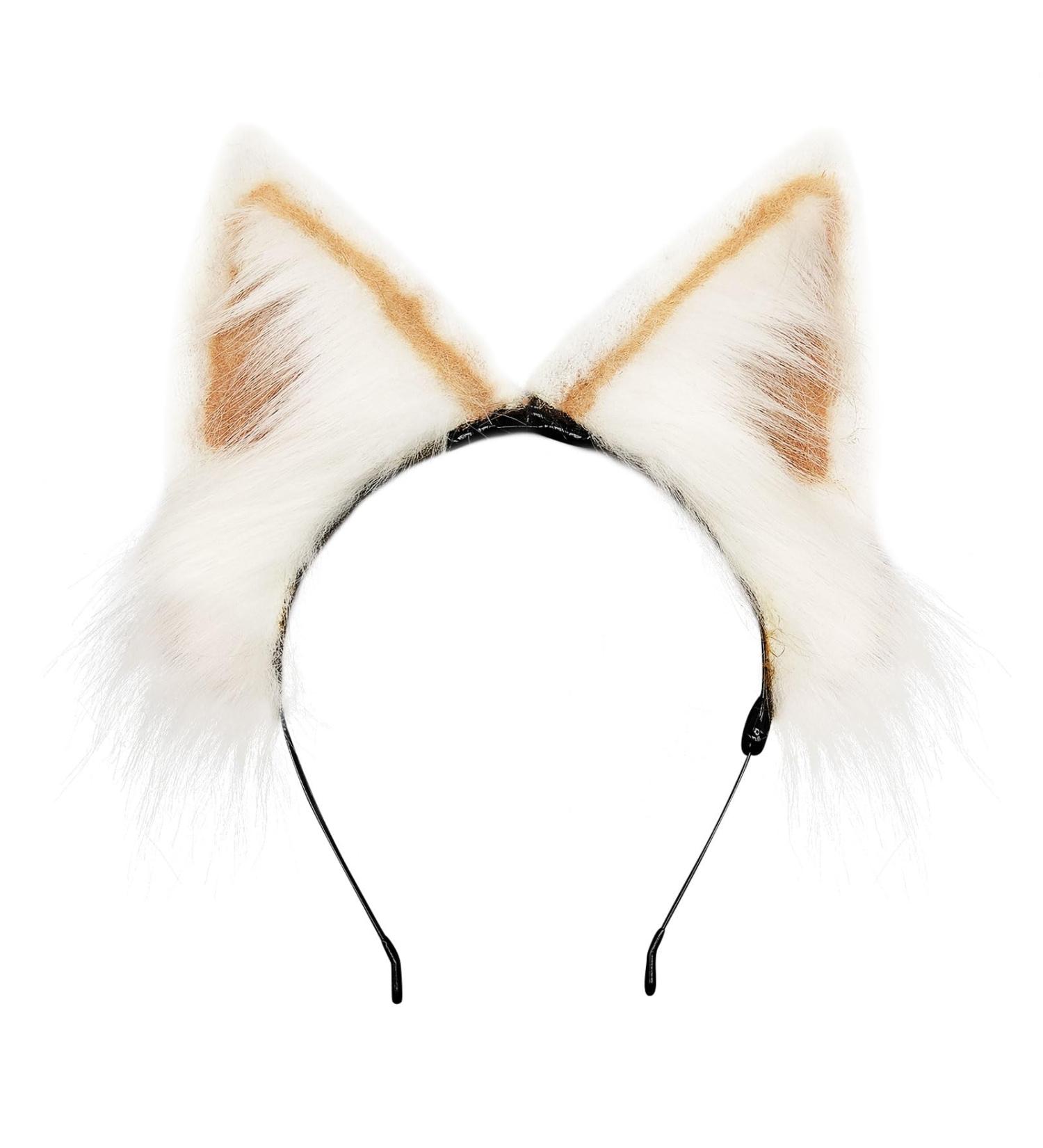 MIVAIUN Handmade Faux Fur Animal Ear Headband Furry Fox Wolf Cat Ears Headwear for Adults Children Artificial Animal Headband Cute Headwear Animal Dress up for Festival Party Cosplay Khaki White - Buy Online on GoSupps.com