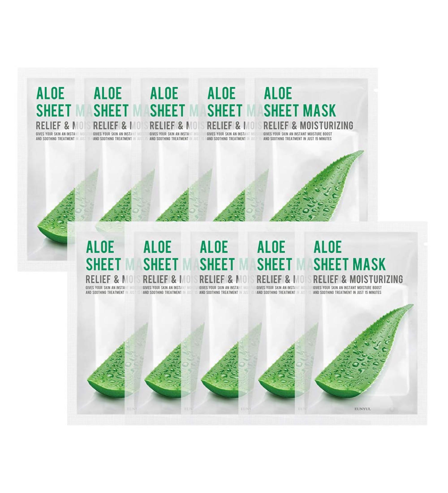 Eunyul Purity Aloe Facial Cloth Masks Pack of 10 - Korean Skin Care for Moisturizing Nourishing & Clarifying - Natural Ingredients - Buy Online on GoSupps.com