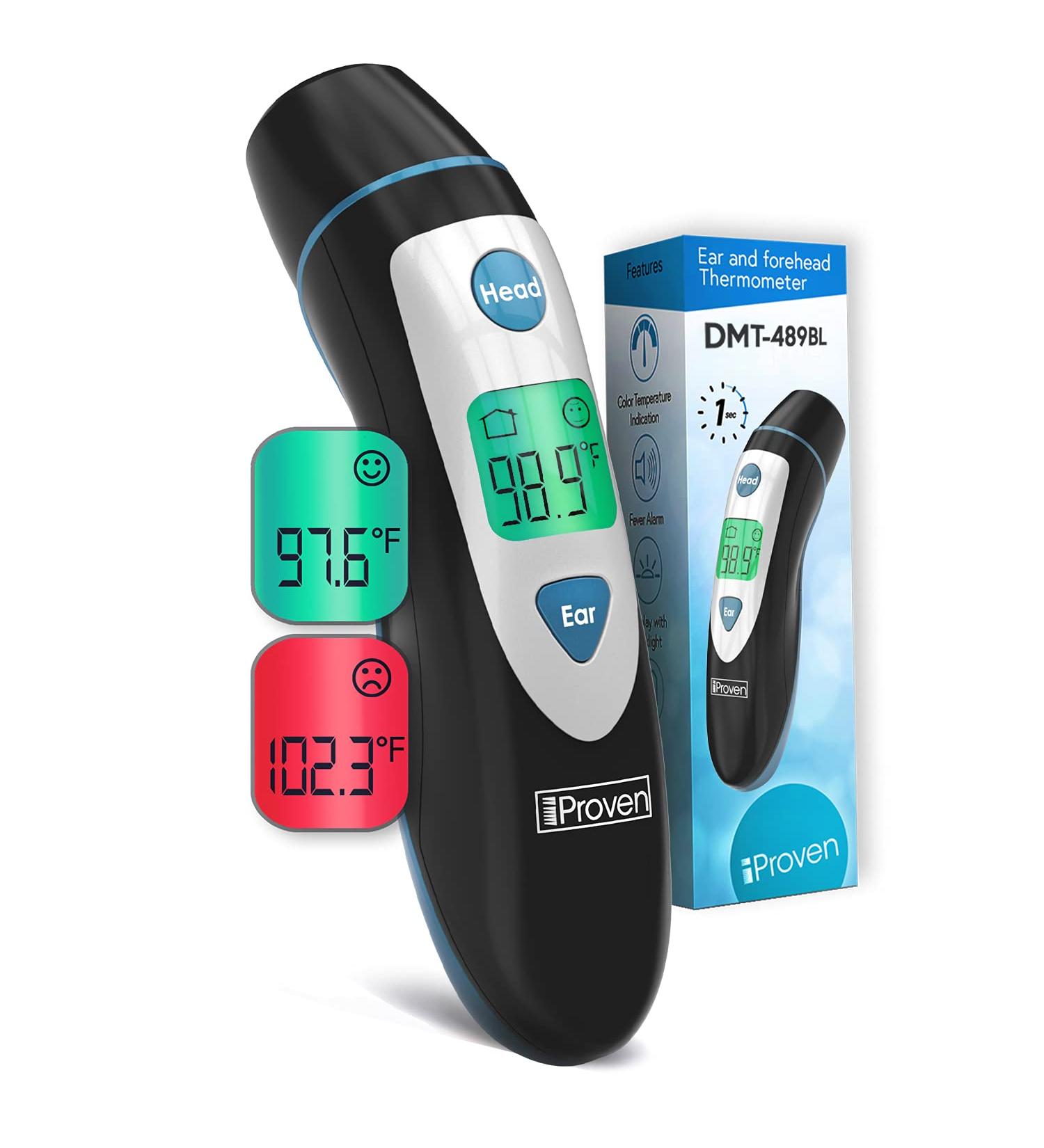 iProven Digital Thermometer with Fever Indicator - Temporal and Ear Measurements Accurate and Fast Reading For Adults and Kids - DMT-489 Black - Buy Online on GoSupps.com