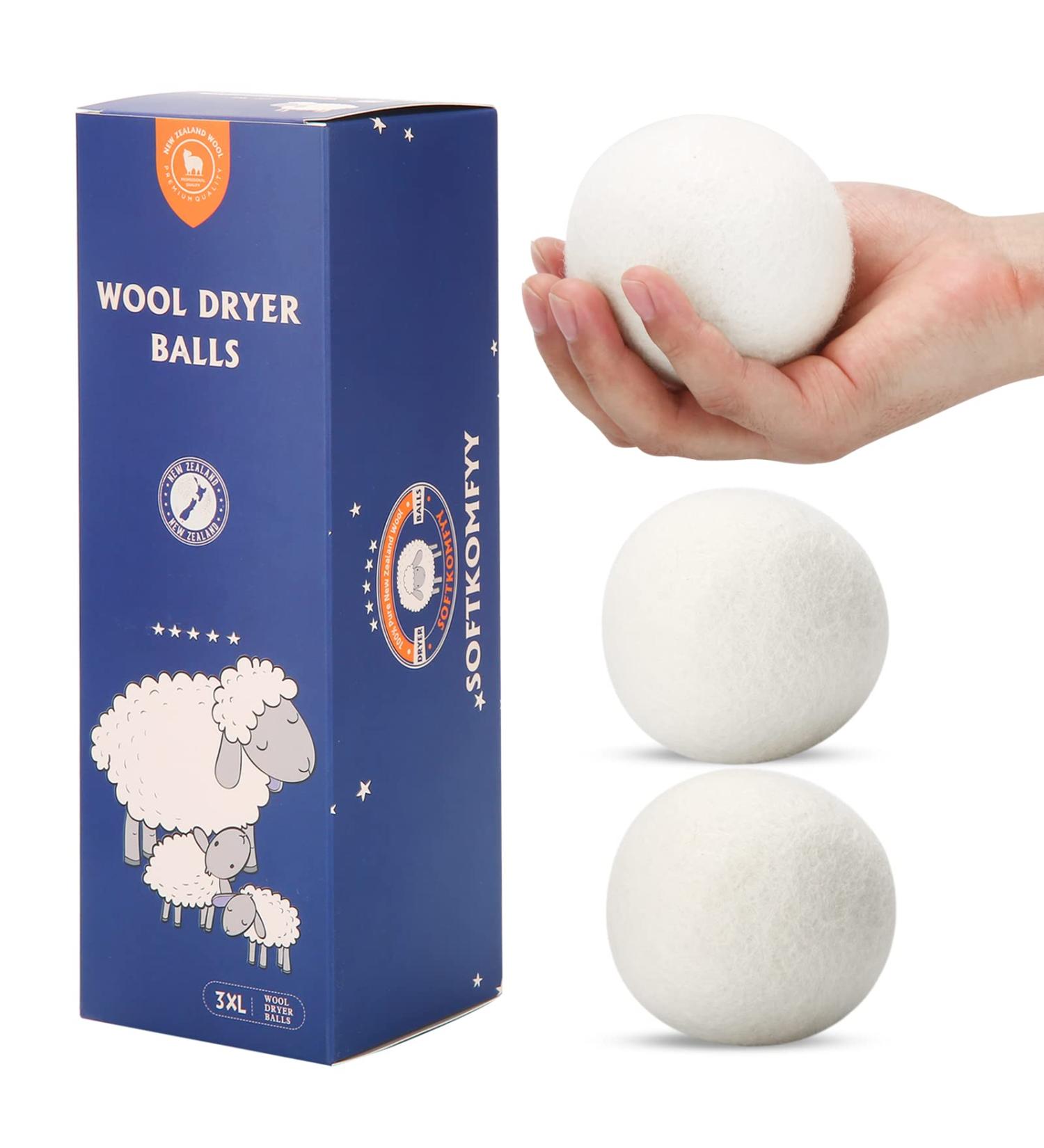 3 Pack XL Organic Wool Dryer Balls - 100% New Zealand Wool Fabric Softener - Reusable & Eco-Friendly - 1000 Loads - Wrinkle-Free Laundry - Baby Safe - White - Buy Online on GoSupps.com