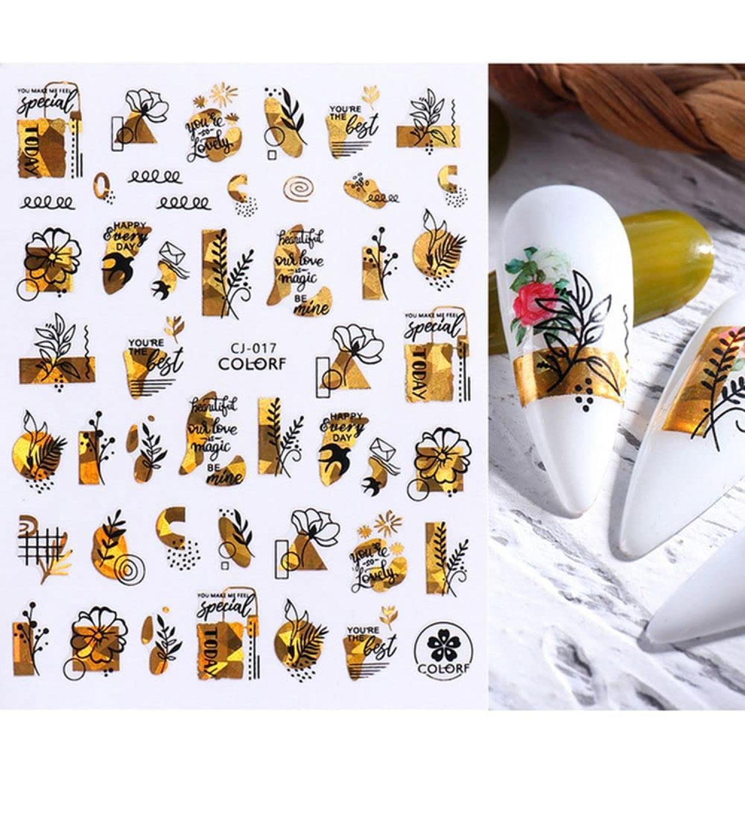 Gold Slider Decals Winter Nail Design Maple Leaf Nail Stickers 3D Valentine Rose Holographics(CJ-017) - Buy Online on GoSupps.com