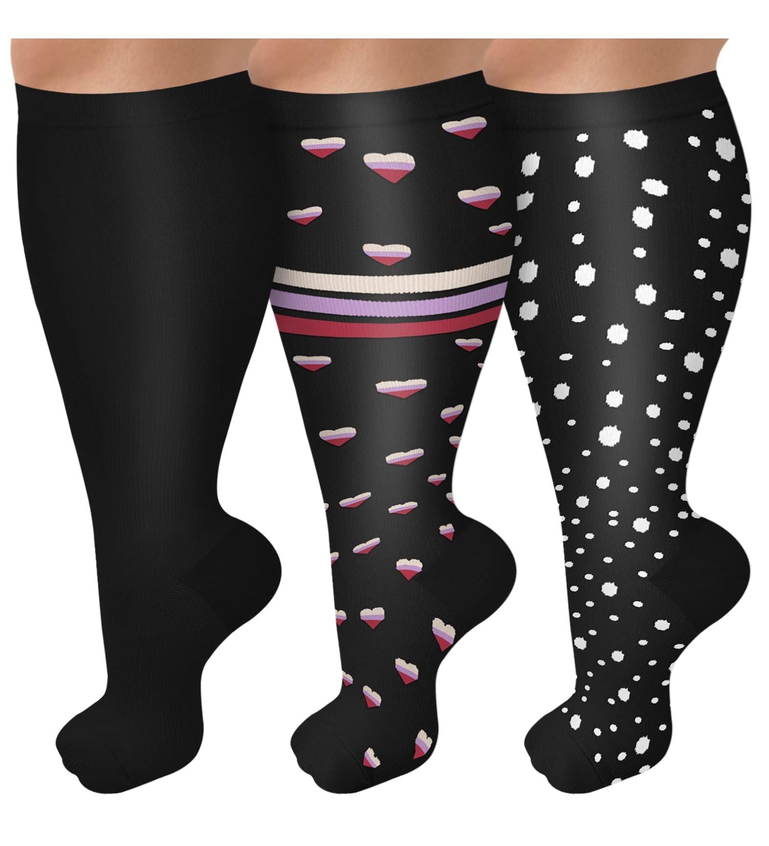 Diu Life Plus Size Compression Socks for Women & Men - 3 Pairs Extra Large Knee-High Stockings - Wide Calf Fit for Nurses, Sports, and Fitness - Buy Online on GoSupps.com