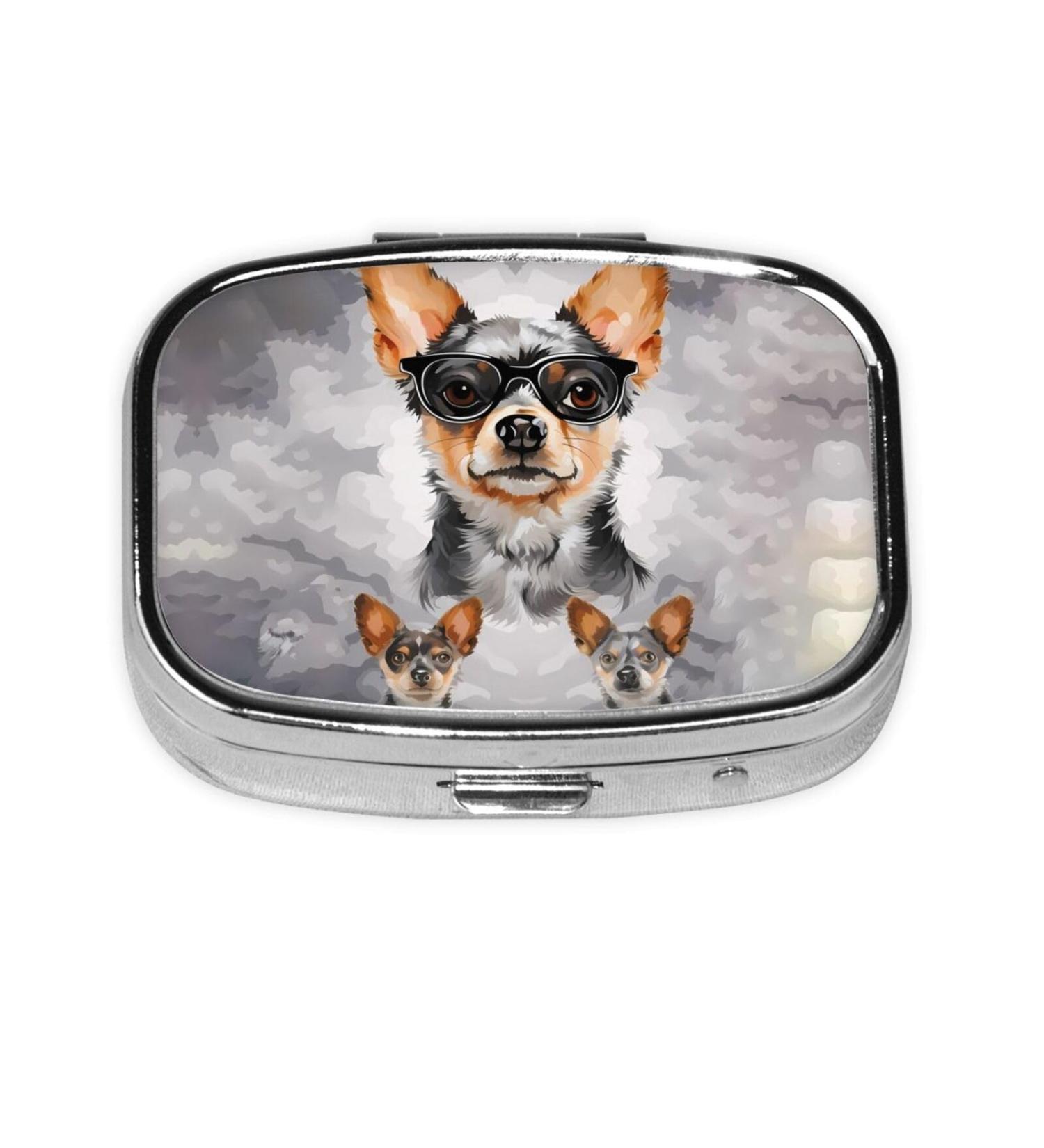Chihuahua Dog Pill Box | Cute 2 Compartment Travel Pill Organizer | Portable Medicine Case for Purse & Pocket - Buy Online on GoSupps.com
