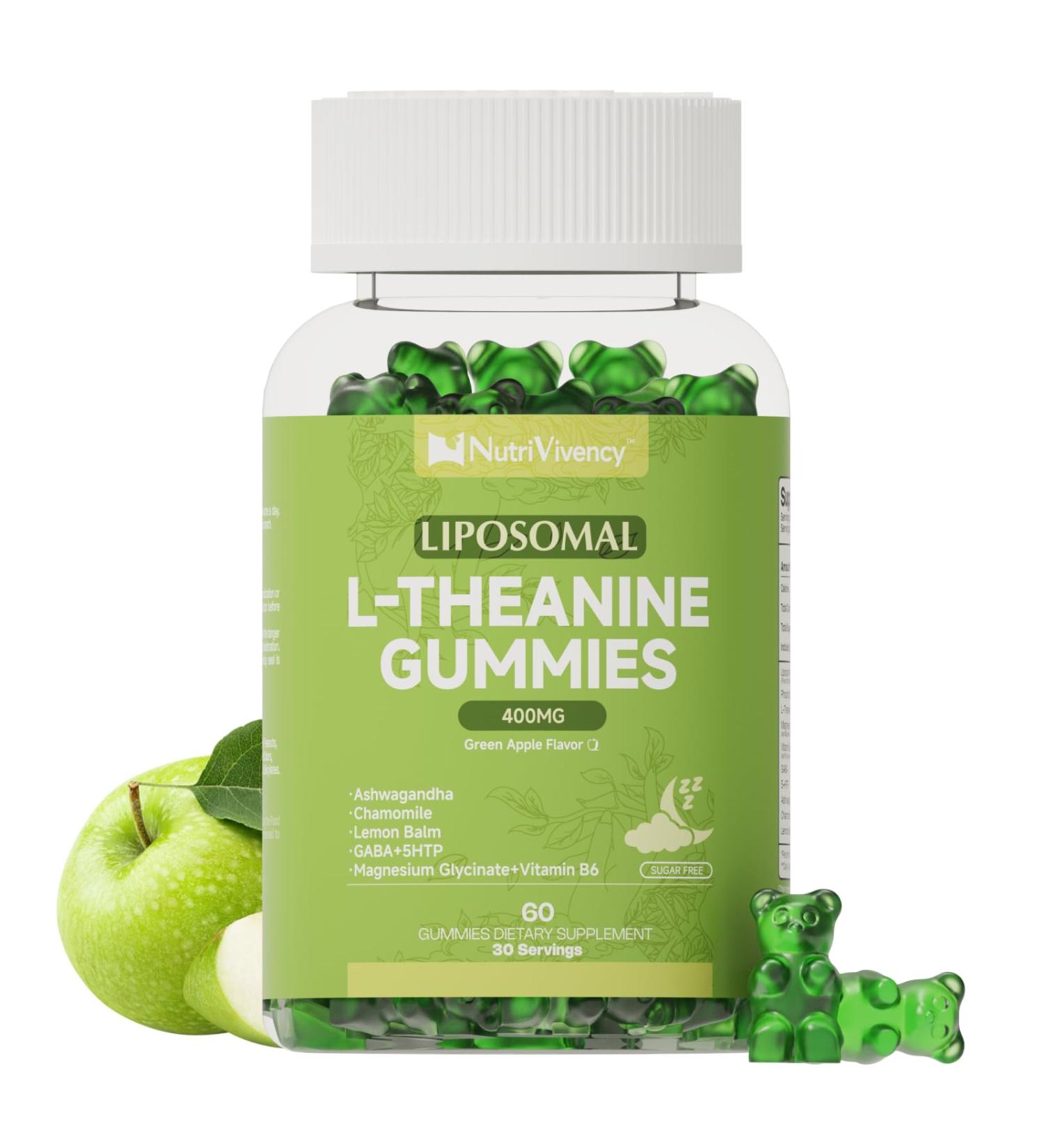 Liposomal L-Theanine Gummies, Sugar Free L Theanine 400mg Gummies Supplement for Adults & Kids, l'theanine Chewable for Relax & Improved Focus, Enhanced Absorption, Vegan, Green Apple Flavor, 60 Count - Buy Online on GoSupps.com