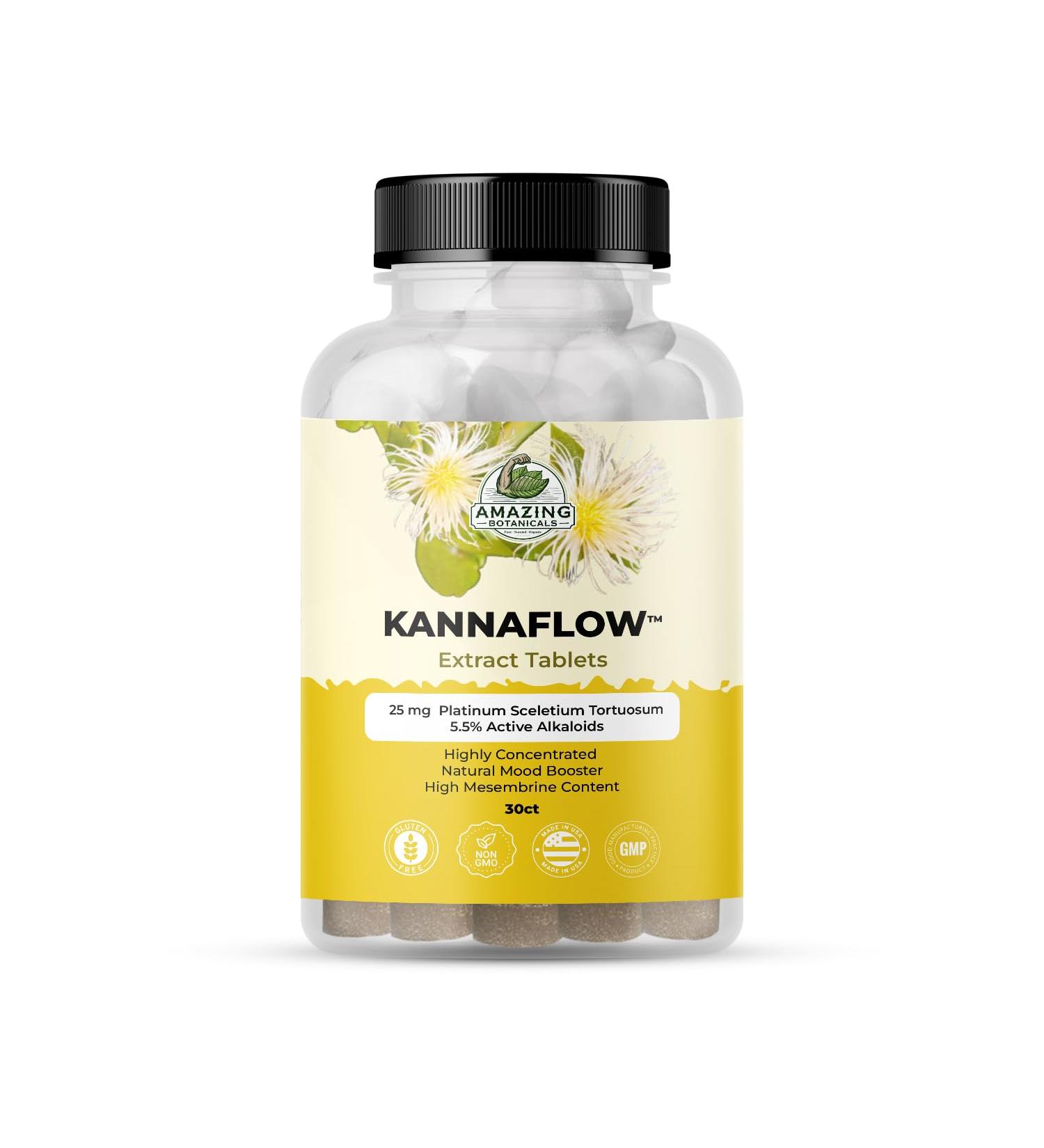 Amazing Botanicals Platinum Kannaflow Sceletium Tortuosum Kanna Extract Tablets - 25mg | High Mesembrine Content | 5.5% Active Alkaloids | 30 Count 30 Count (Pack of 1) - Buy Online on GoSupps.com