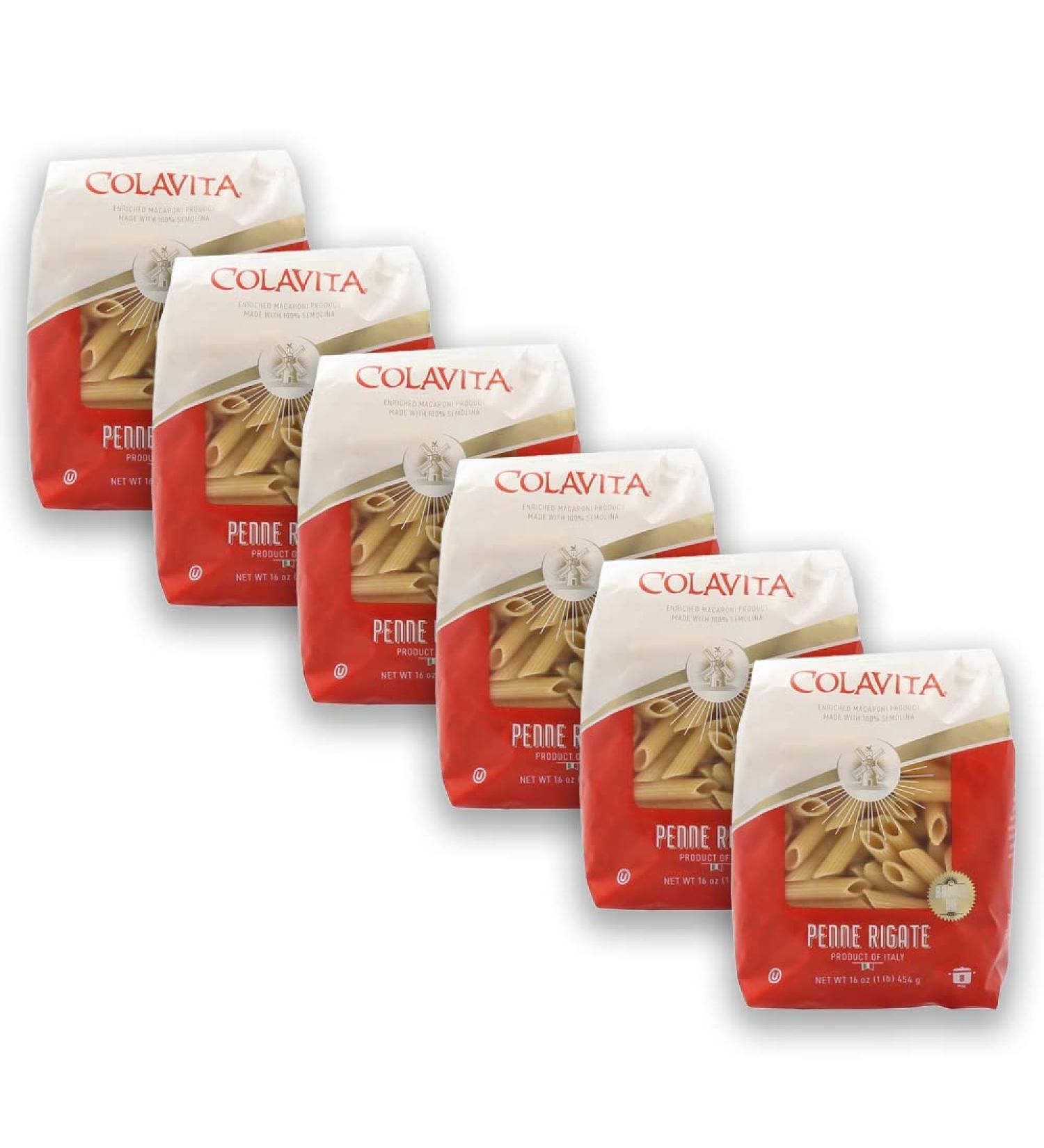 Colavita Penne Rigate Pasta 6 Pack of 1 lb. Bags - Authentic Italian Pasta Made with 100% Durum Wheat Semolina