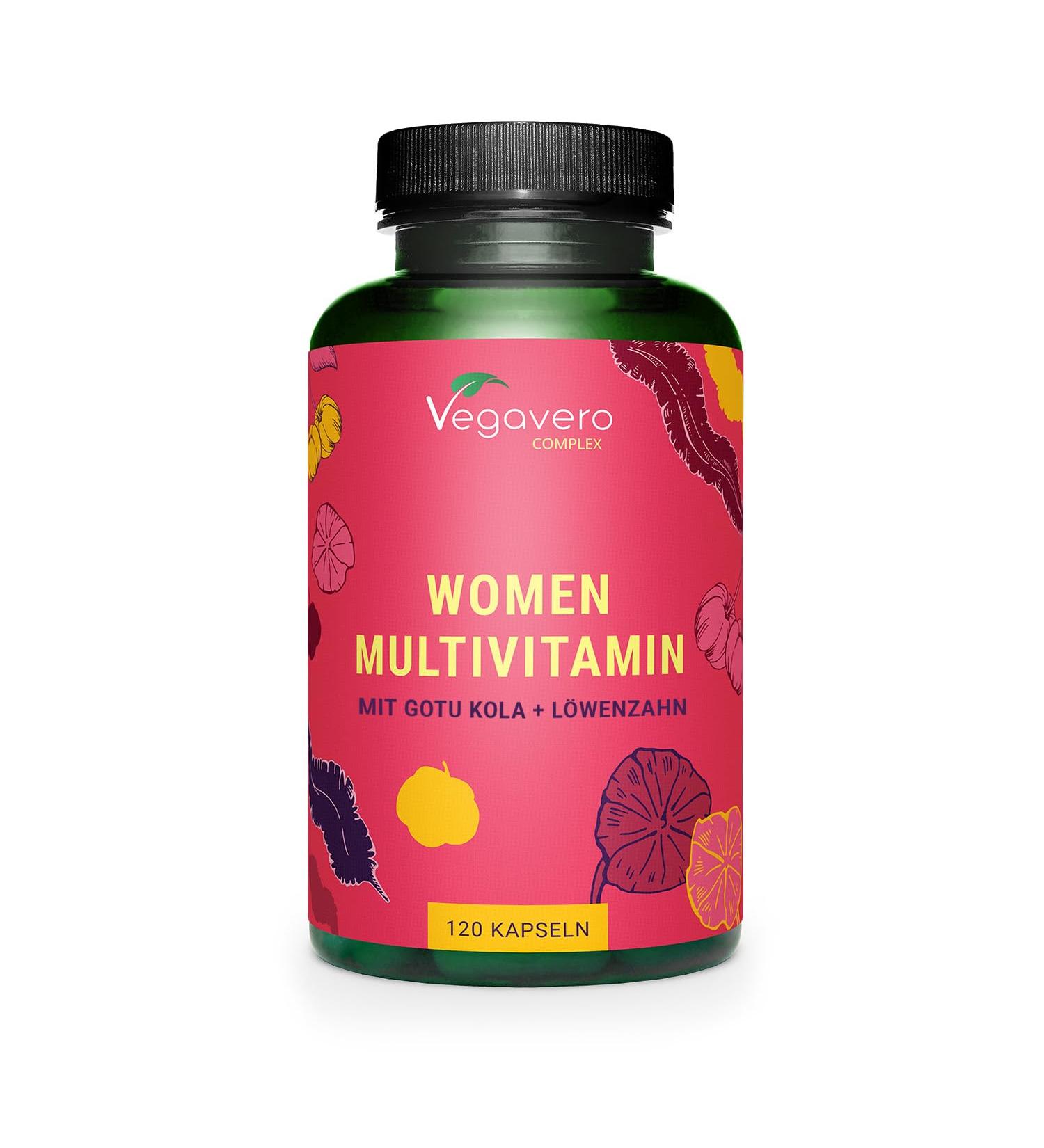 Vegavero Women's Multivitamins | VEGAN | Vitamins & Minerals for Women | Premium Brand Raw Materials | With Gotu Kola & Dandelion | Vitamins A-Z | No Additives | 120 Capsules - Buy Online on GoSupps.com