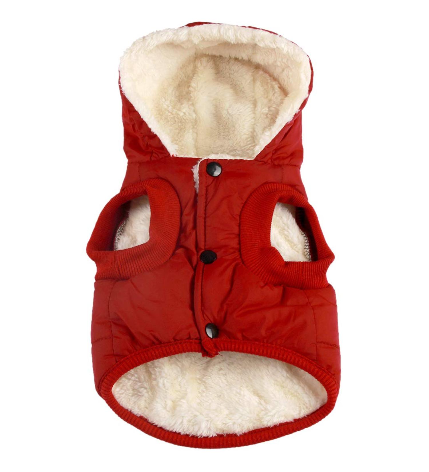 Vecomfy Fleece-Lined Dog Hoodie in Red - Cozy Winter Coat for Small to Medium Dogs - Buy Online on GoSupps.com