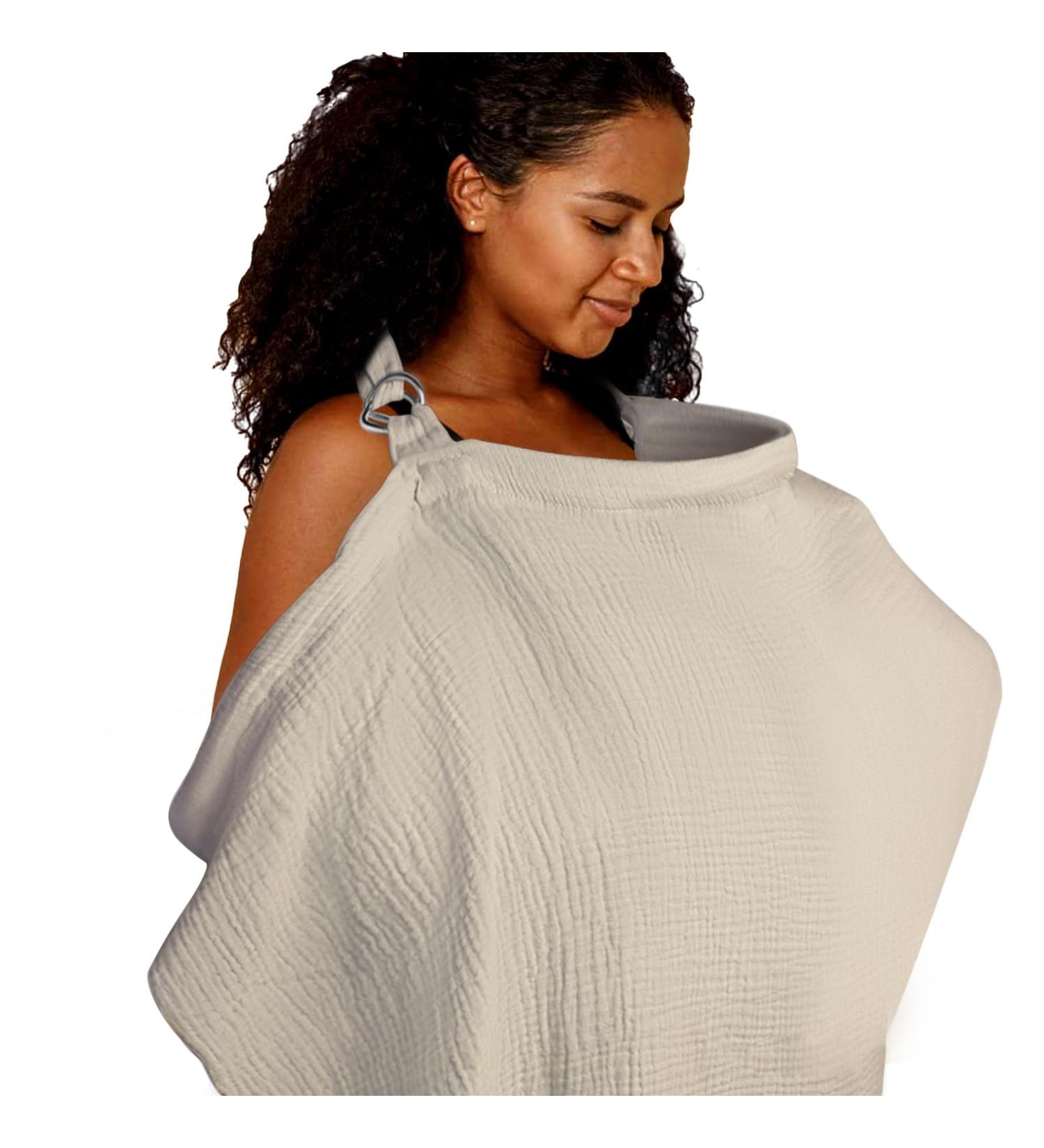 Breastfeeding Cover - Muslin Cotton Nursing Cover for Breastfeeding, Car Seat & Stroller - Khaki - Buy Online on GoSupps.com