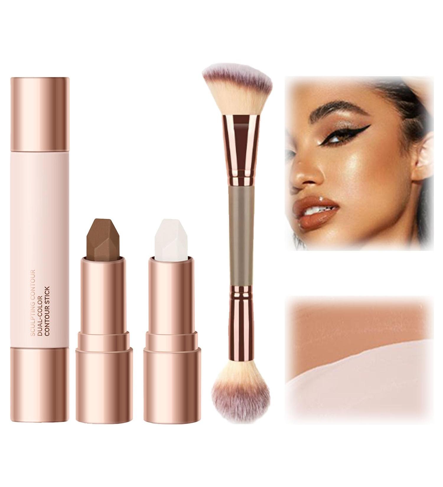 Cream Bronzer Stick Cream Bronzer and Contour Stick 2 in 1 Long Lasting and Waterproof Double Head Contour Stick with Brush (#1) - Buy Online on GoSupps.com