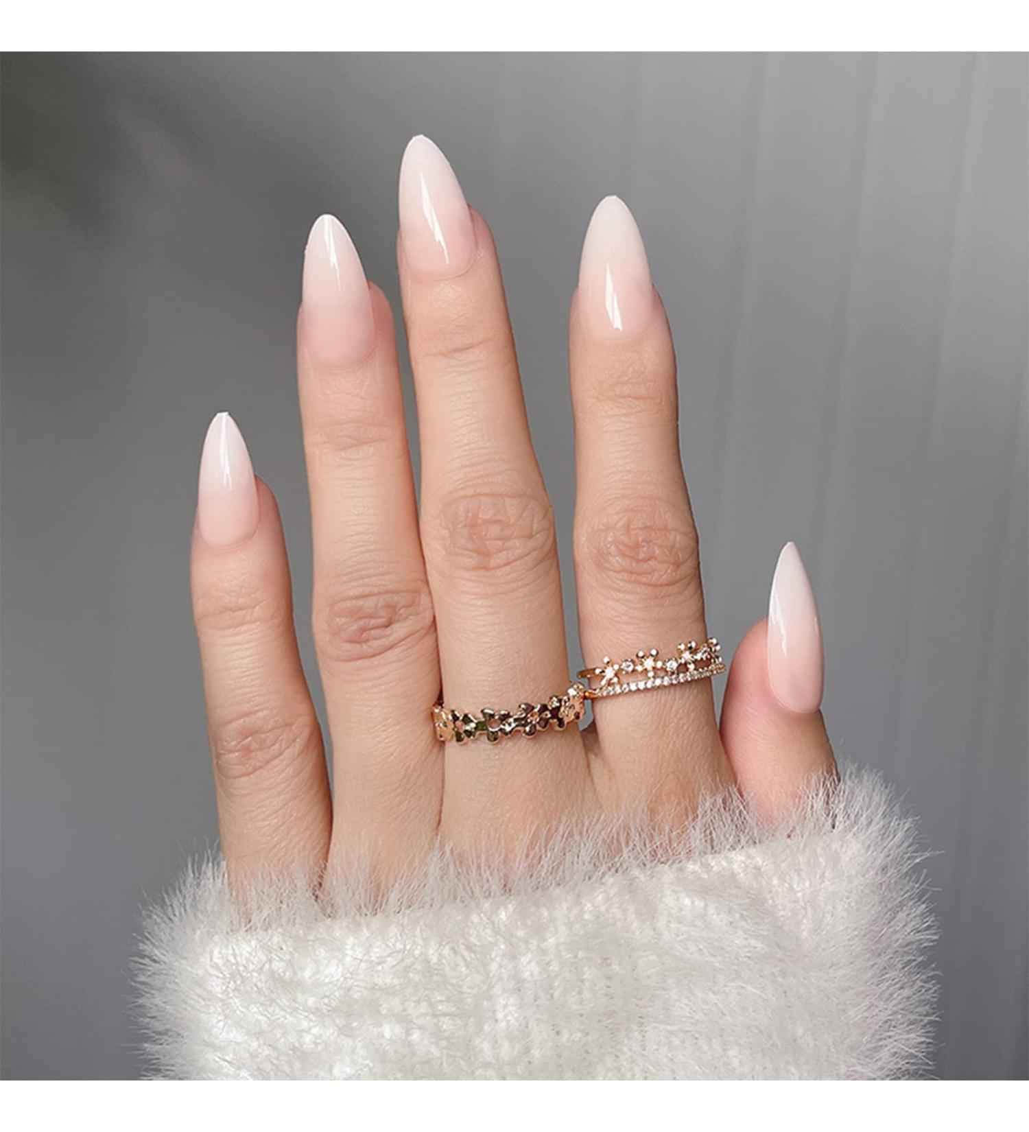 SINHOT Long Almond Nude Press on Acrylic Gradient False Nails - 24pcs | Stiletto Full Cover Glossy Design (FN0010001) - Buy Online on GoSupps.com