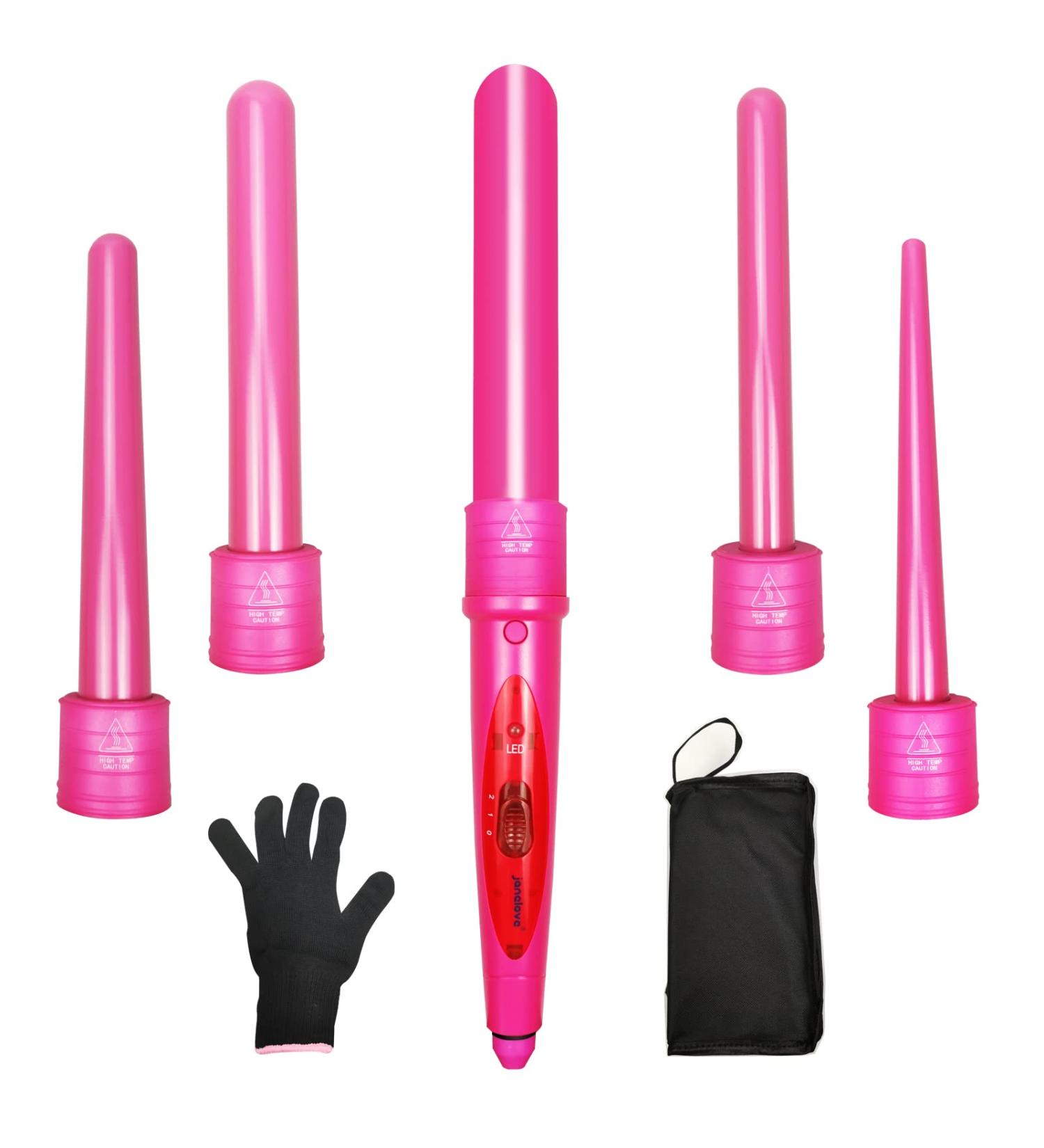 janelove Curling Iron Curling Wand Set Hair Curler 5 in 1 Set (0.25" to 1.25" Inch") Fast Heating Up Interchangeable Ceramic Tourmaline Barrels with Heat Resistant Glove(Pink) 1 1/4 inch 1 inch - Buy Online on GoSupps.com