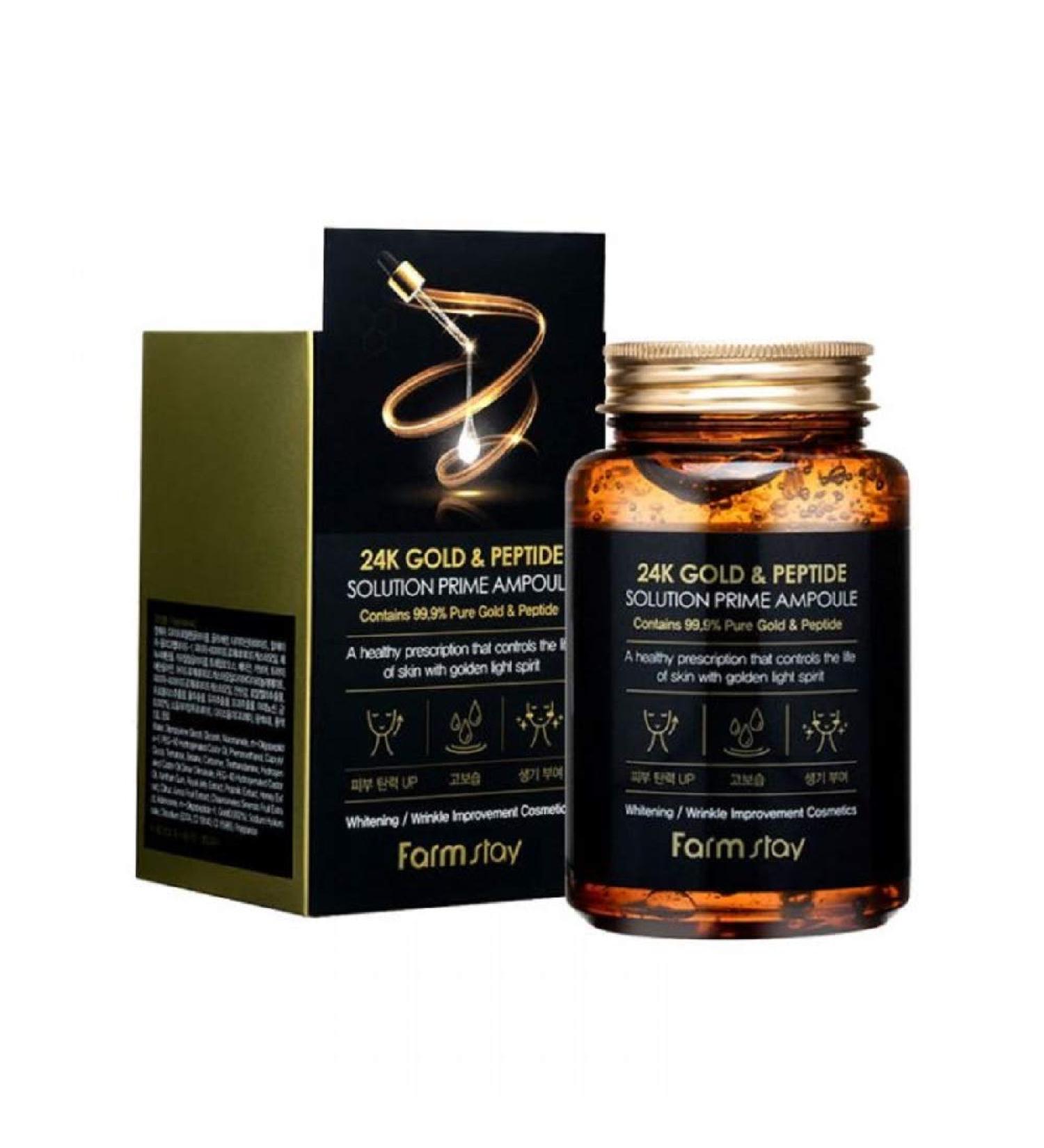 Farmstay 24K Gold & Peptide Prime Ampoule 250ml - Whitening & Wrinkle Improvement | Korean Cosmetics - Buy Online on GoSupps.com