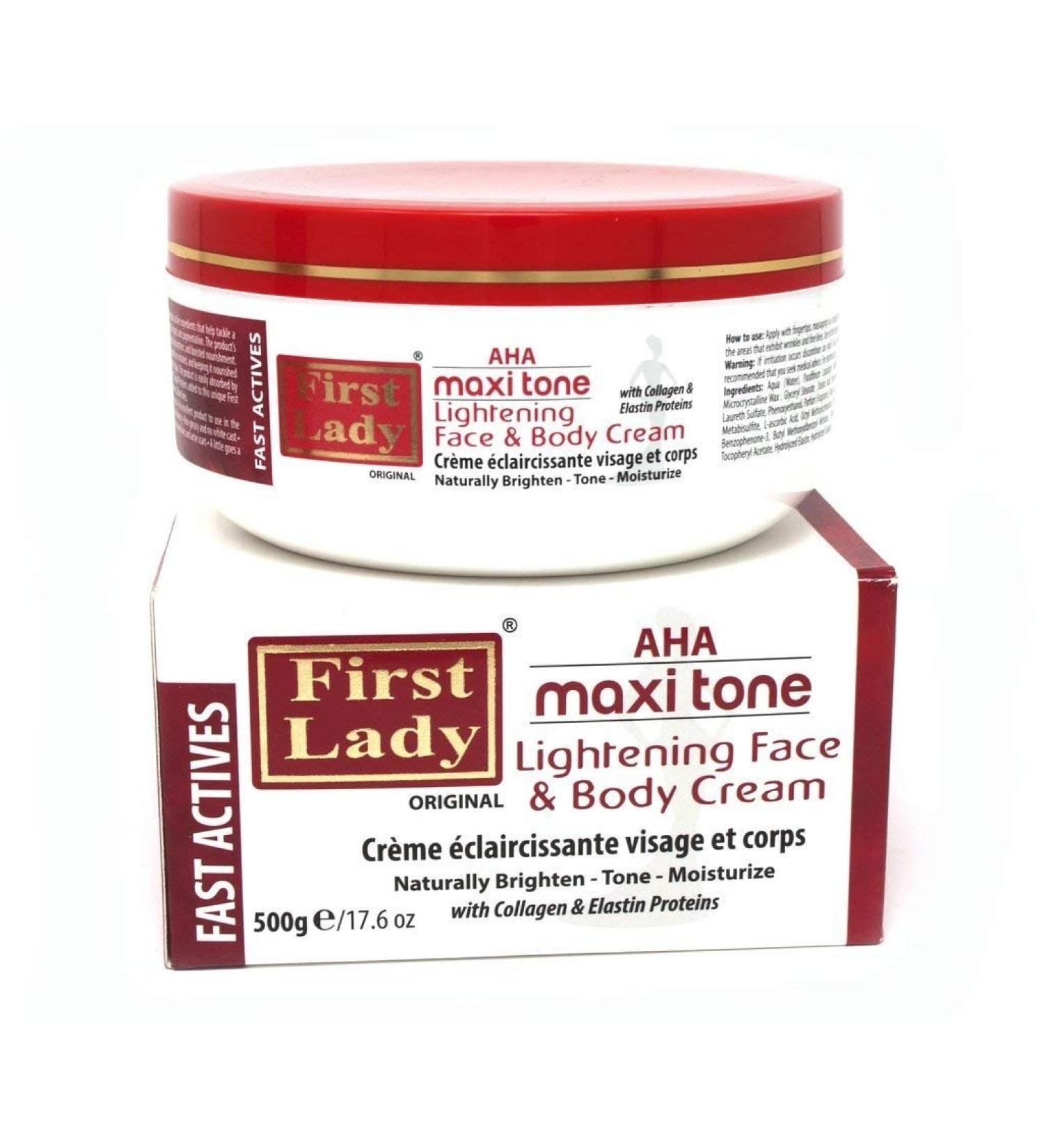 First Lady Premium AHA Maxi Tone Skin Lightening Face & Body Cream 500g - with Collagen & Elastin Proteins