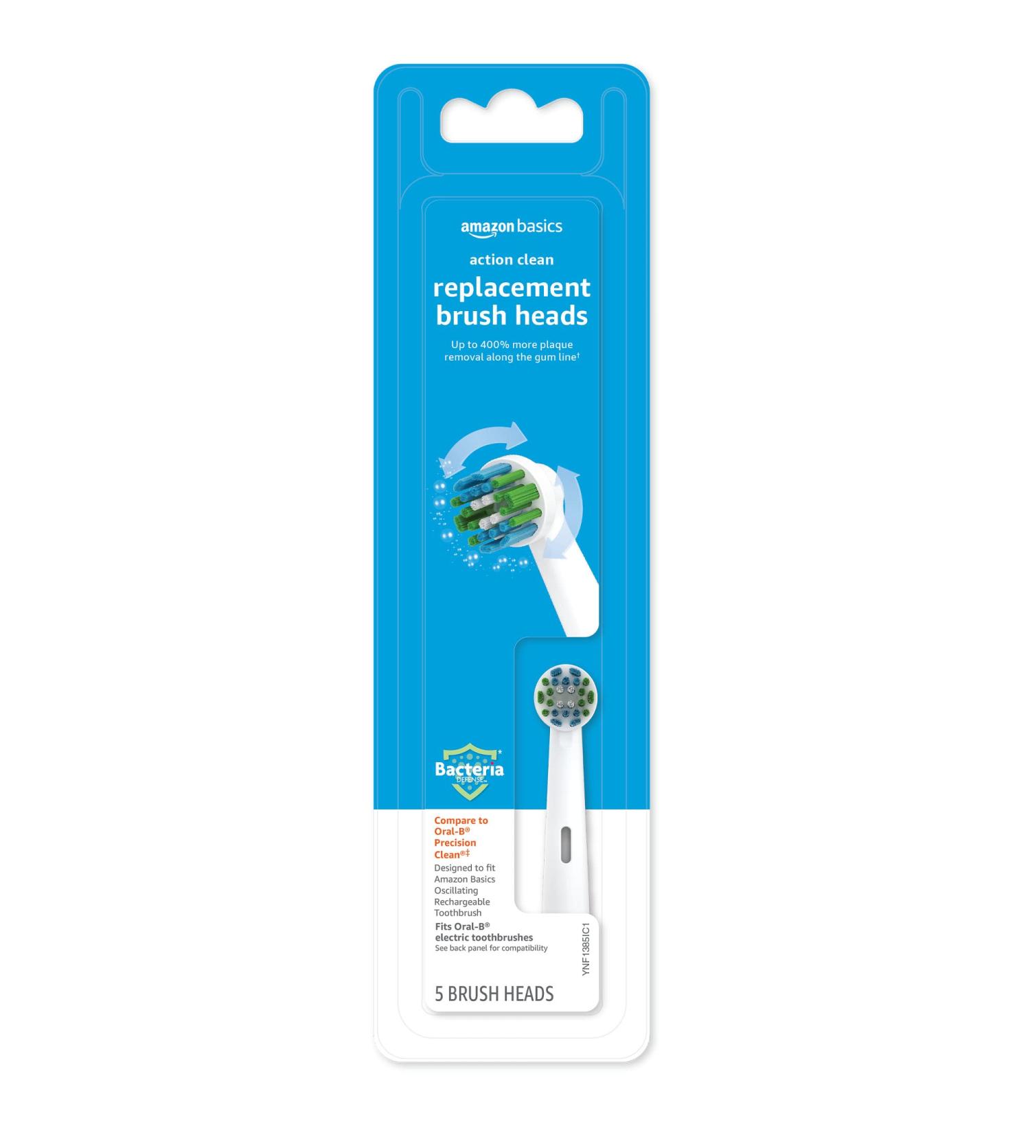 Amazon Basics Action Clean Replacement Brush Heads - 5 Count for Oral-B Electric Toothbrushes - Buy Online on GoSupps.com