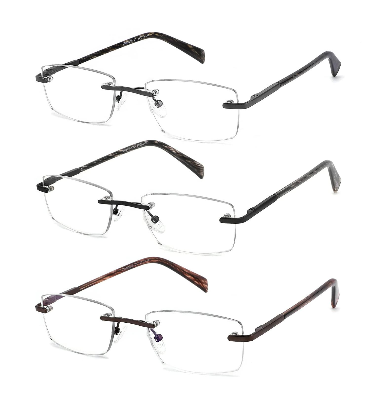 JJWELL 3 Pack Blue Light Blocking Reading Glasses for Men - Anti-Eyestrain & UV 400 Protection - Lightweight Rimless Metal Frames - Spring Hinge Eyeglasses (1.50 Strength) - Black Gunmetal Brown - Buy Online on GoSupps.com